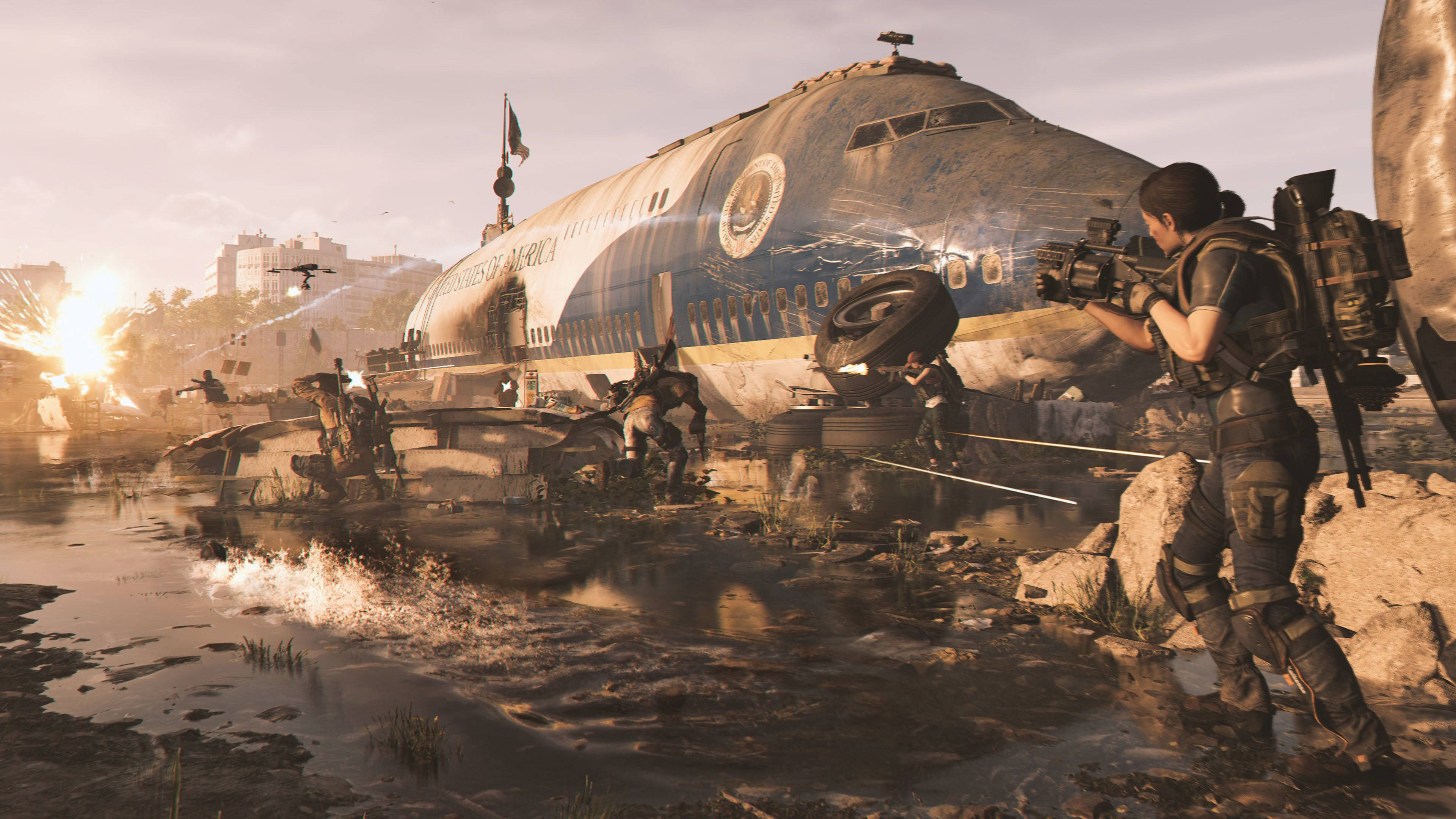 The Division 2, crashed airplane, muddy urban wasteland, 4K Desktop Wallpaper