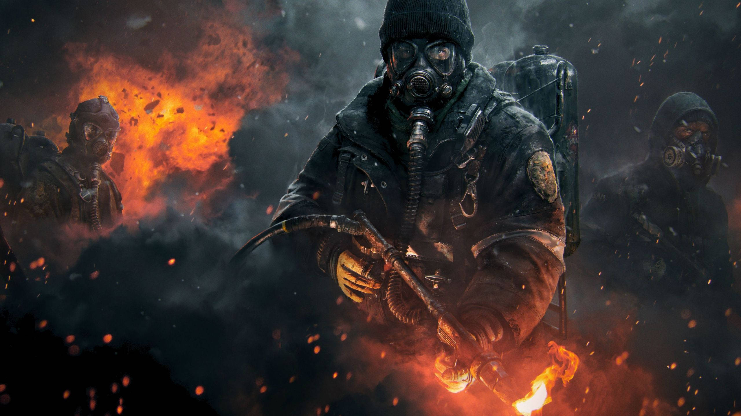 The Division 2, flamethrowers, gas masks, 2K Desktop Wallpaper