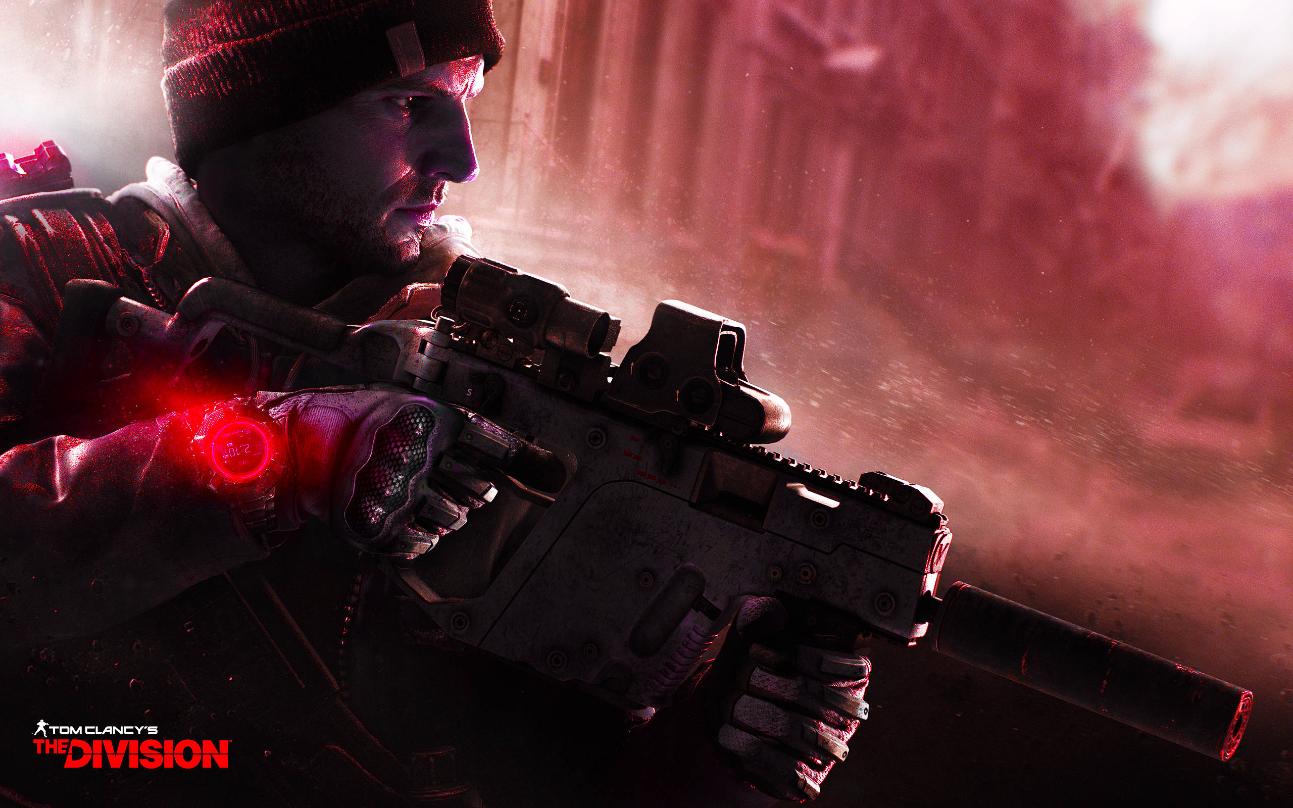 The Division, red hue, soldier, 2K Desktop Wallpaper