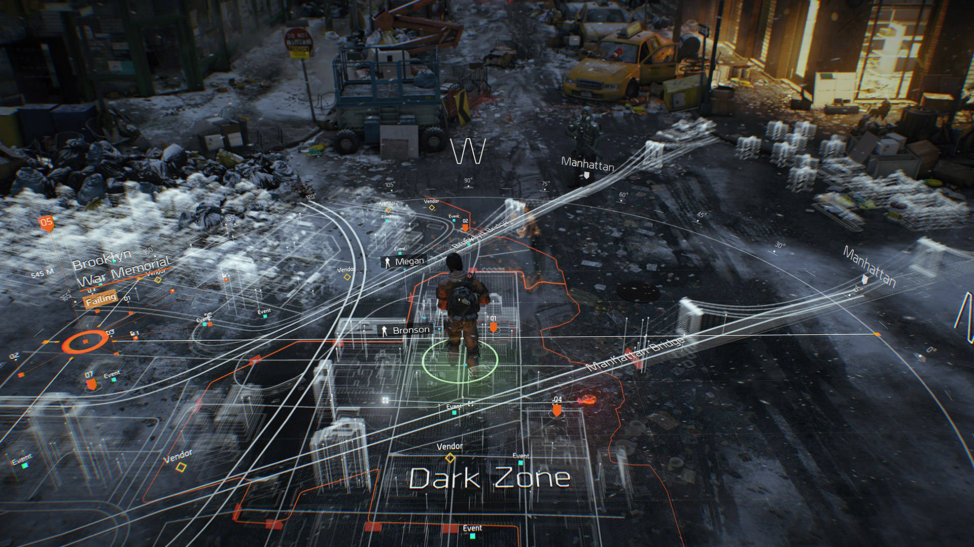 The Division, holographic map, snow-covered urban ruin, Full HD Desktop Wallpaper