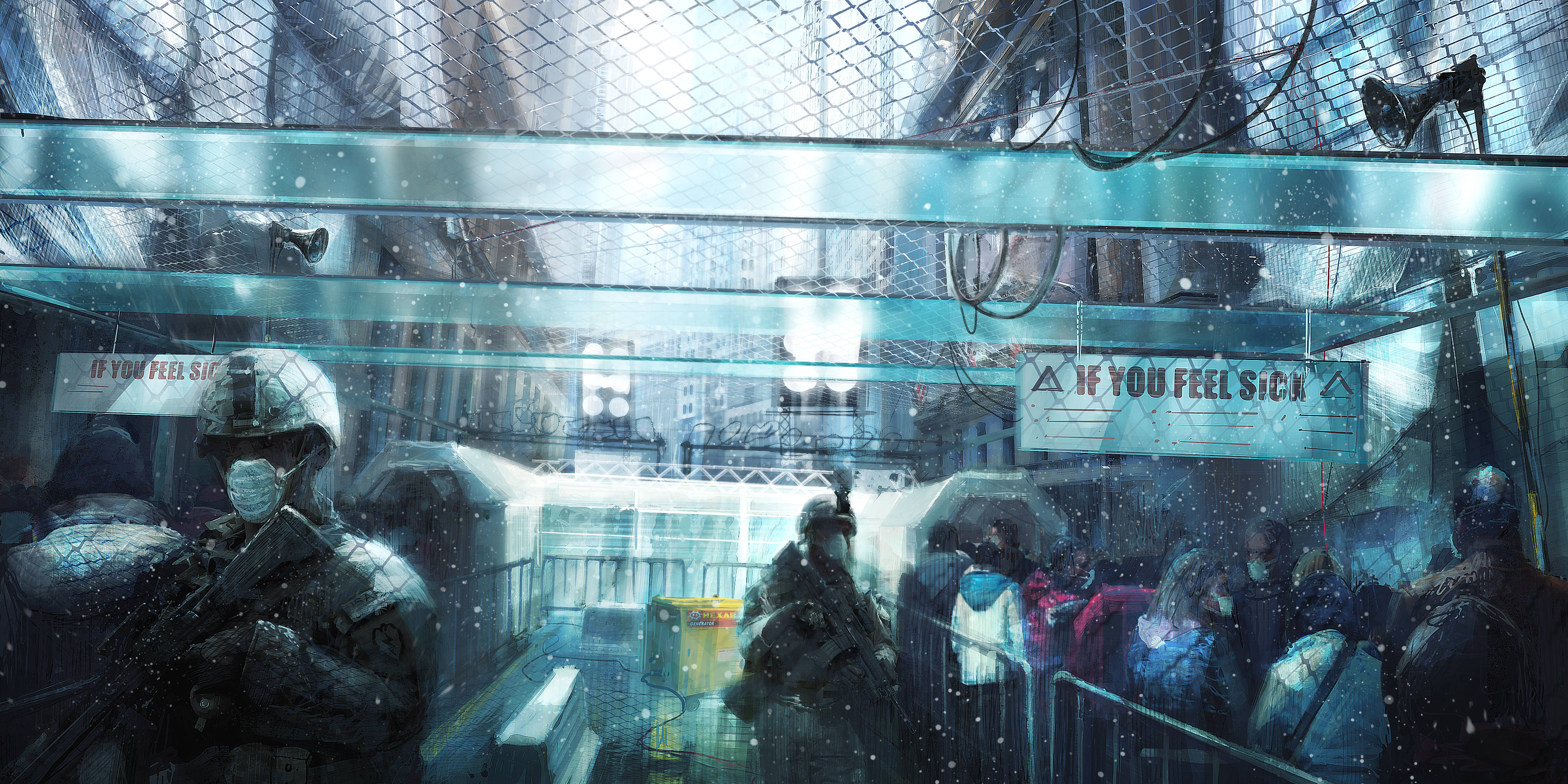 The Division, hazmat gear, snowfalling transit station, 4K Desktop Wallpaper