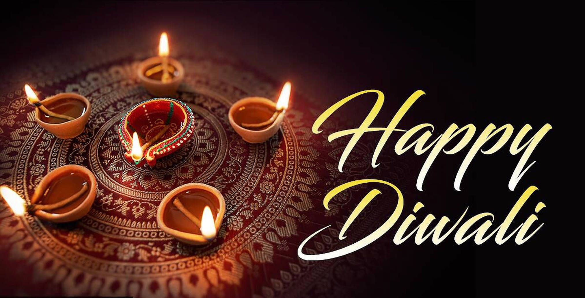 Diyas, Happy Diwali, ornate patterned mat, Full HD Desktop Wallpaper