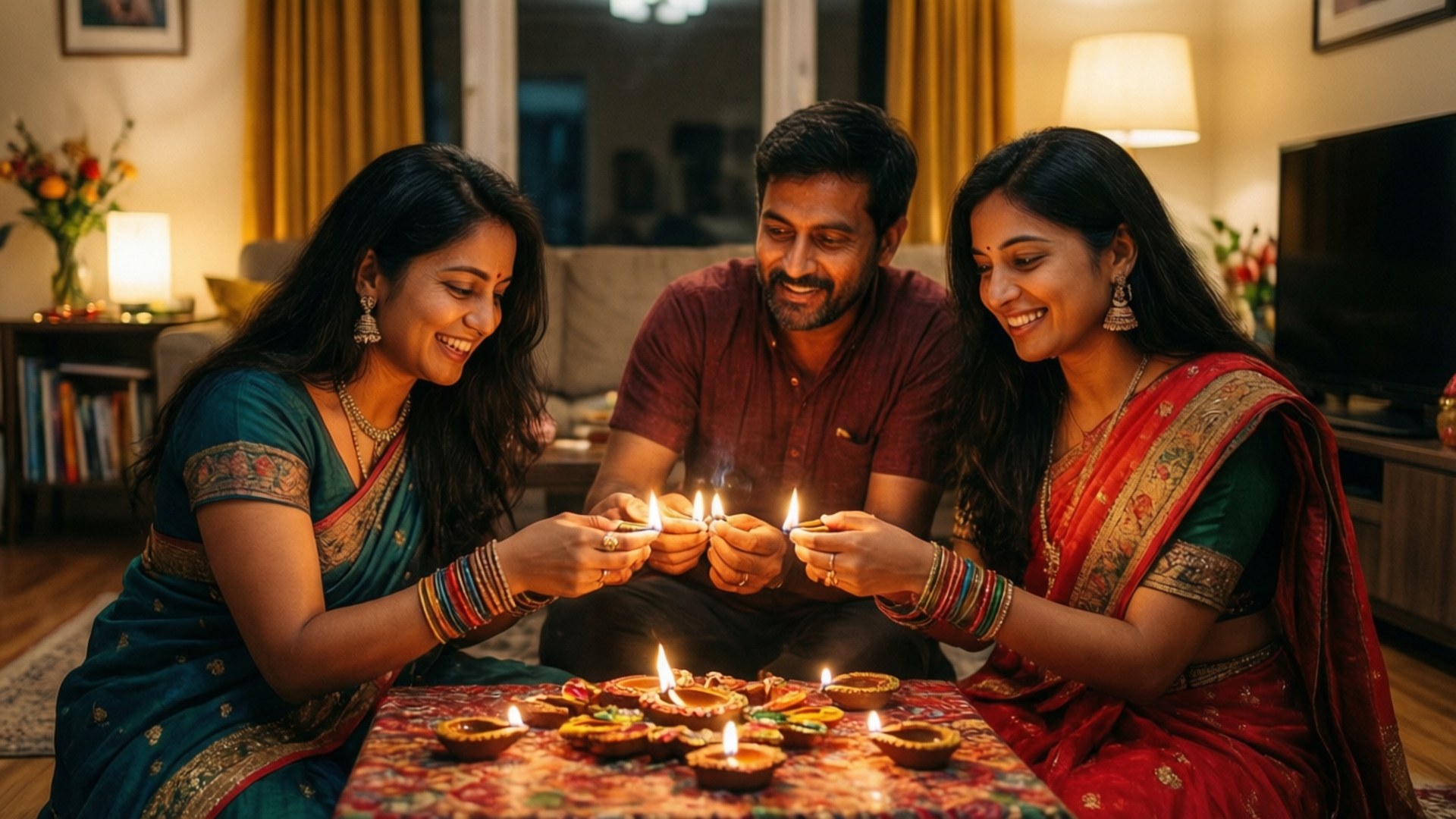 Diwali, diyas, traditional Indian attire, Full HD Desktop Wallpaper