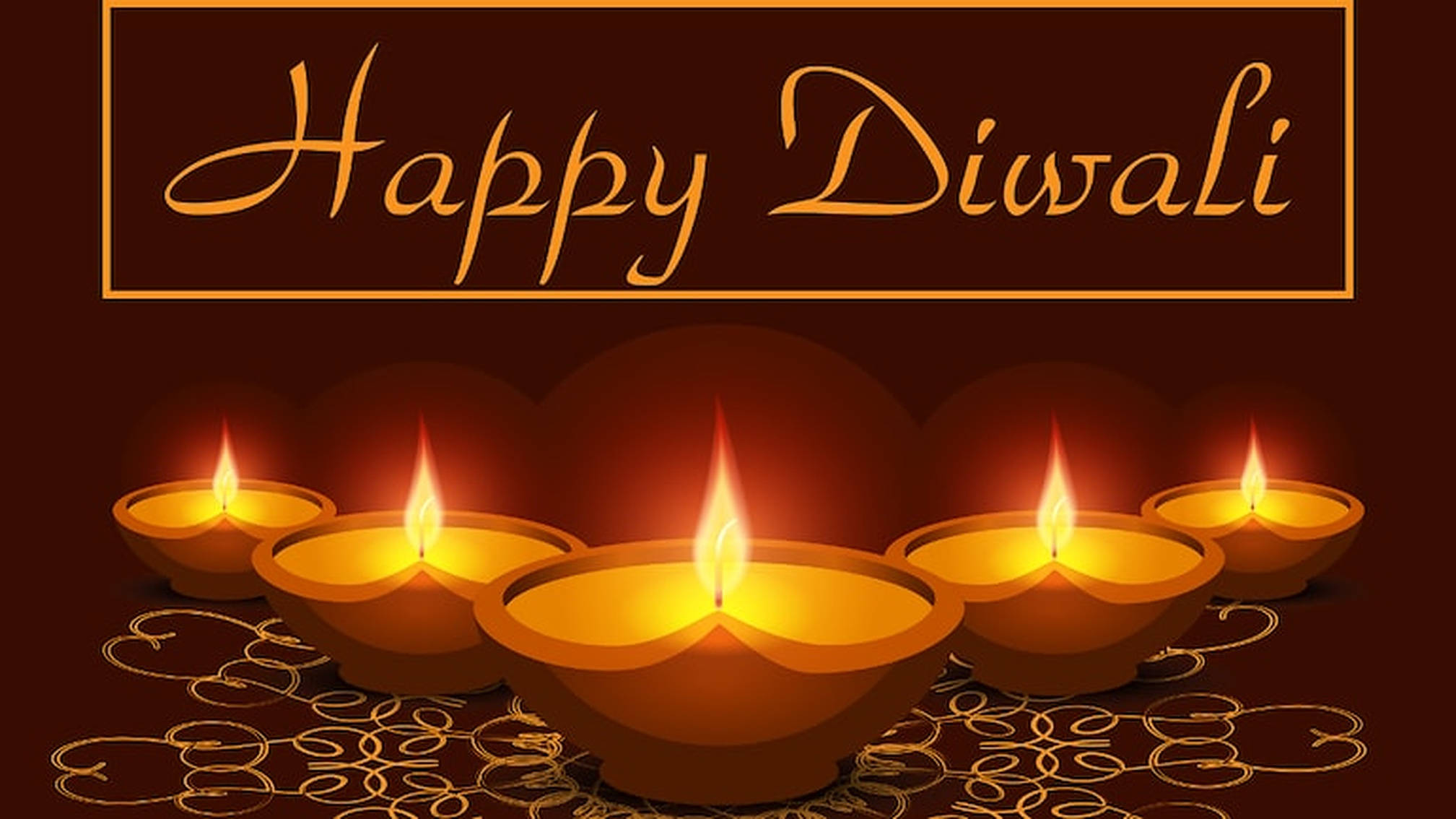 Happy Diwali, Diwali oil lamps, ornate golden patterns, Full HD Desktop Wallpaper