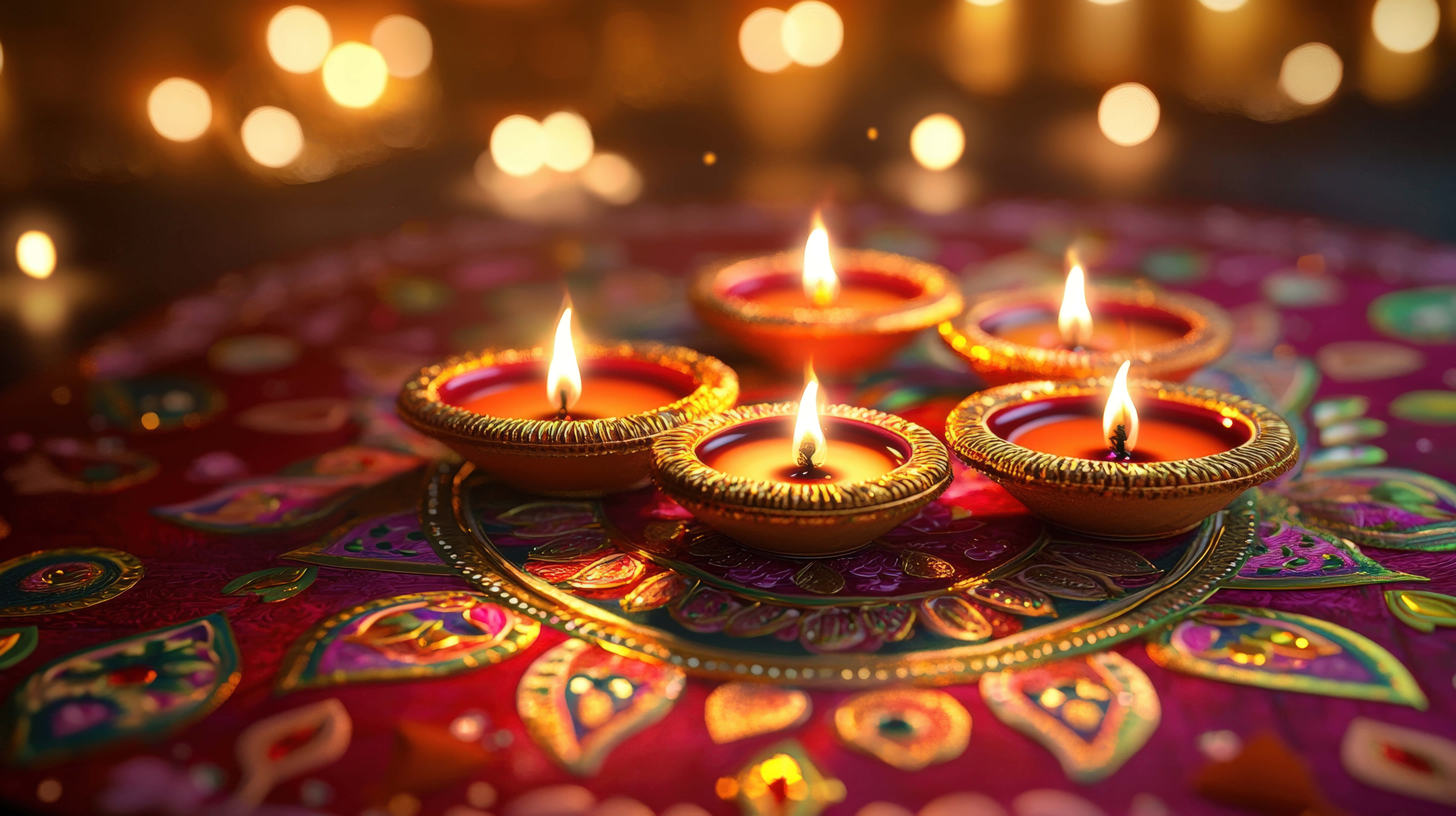 Diwali, oil lamps, rangoli, 8K Desktop Wallpaper