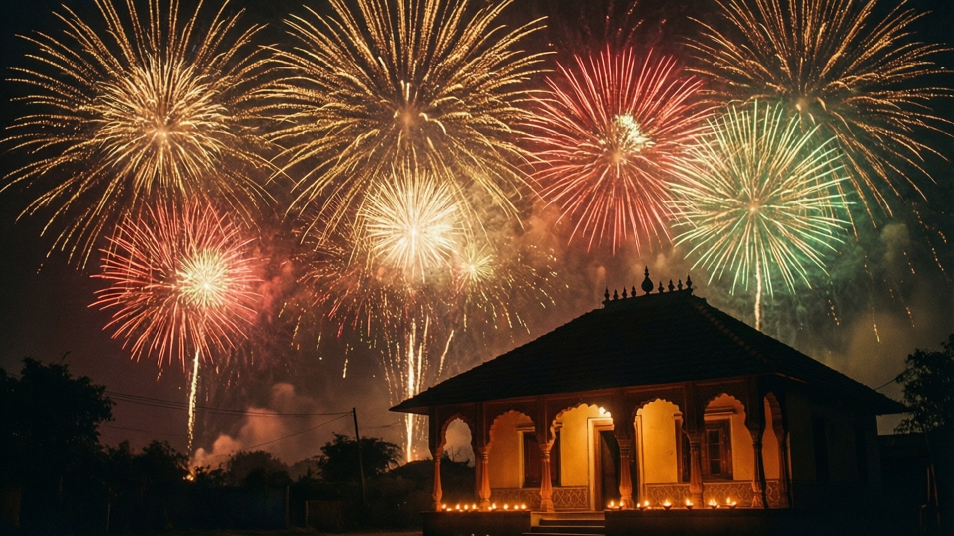 Diwali, fireworks, red, Full HD Desktop Wallpaper