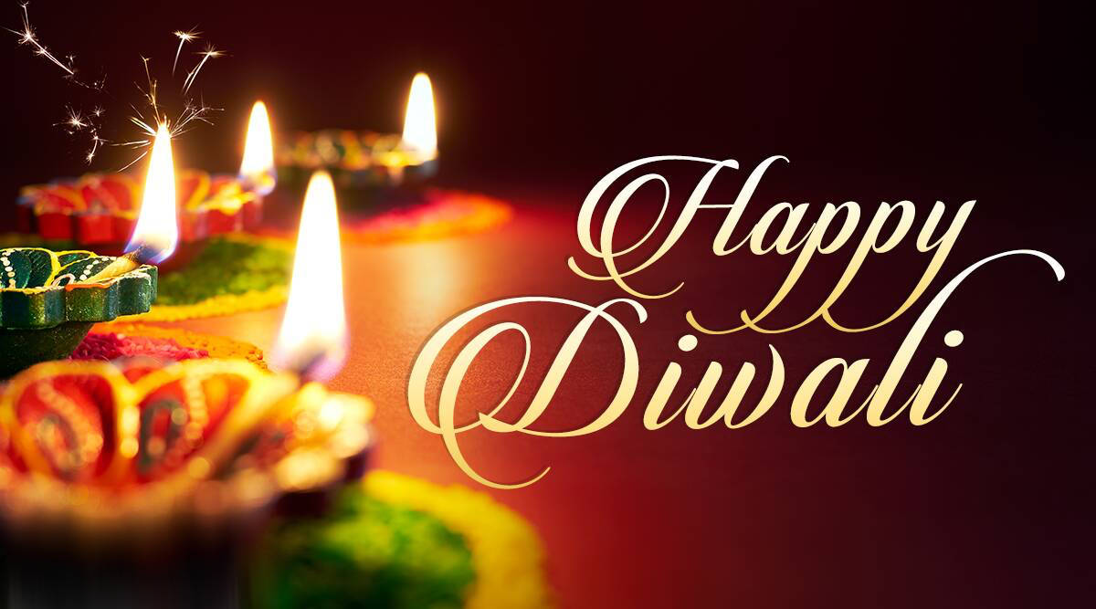 Diwali diyas, sparklers, golden script, SD Desktop Wallpaper