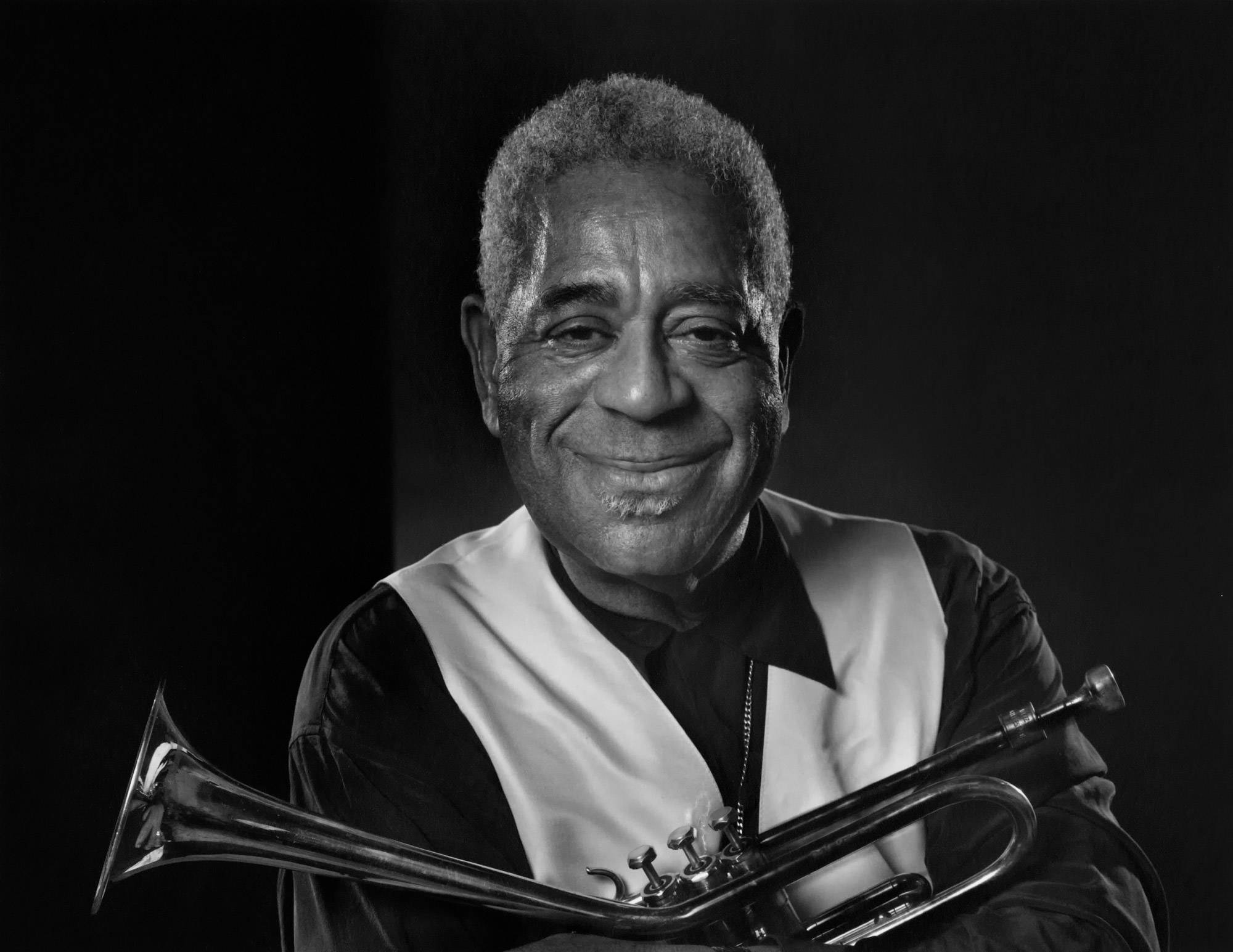 Dizzy Gillespie, jazz trumpeter, black and white portrait, Full HD Desktop Wallpaper