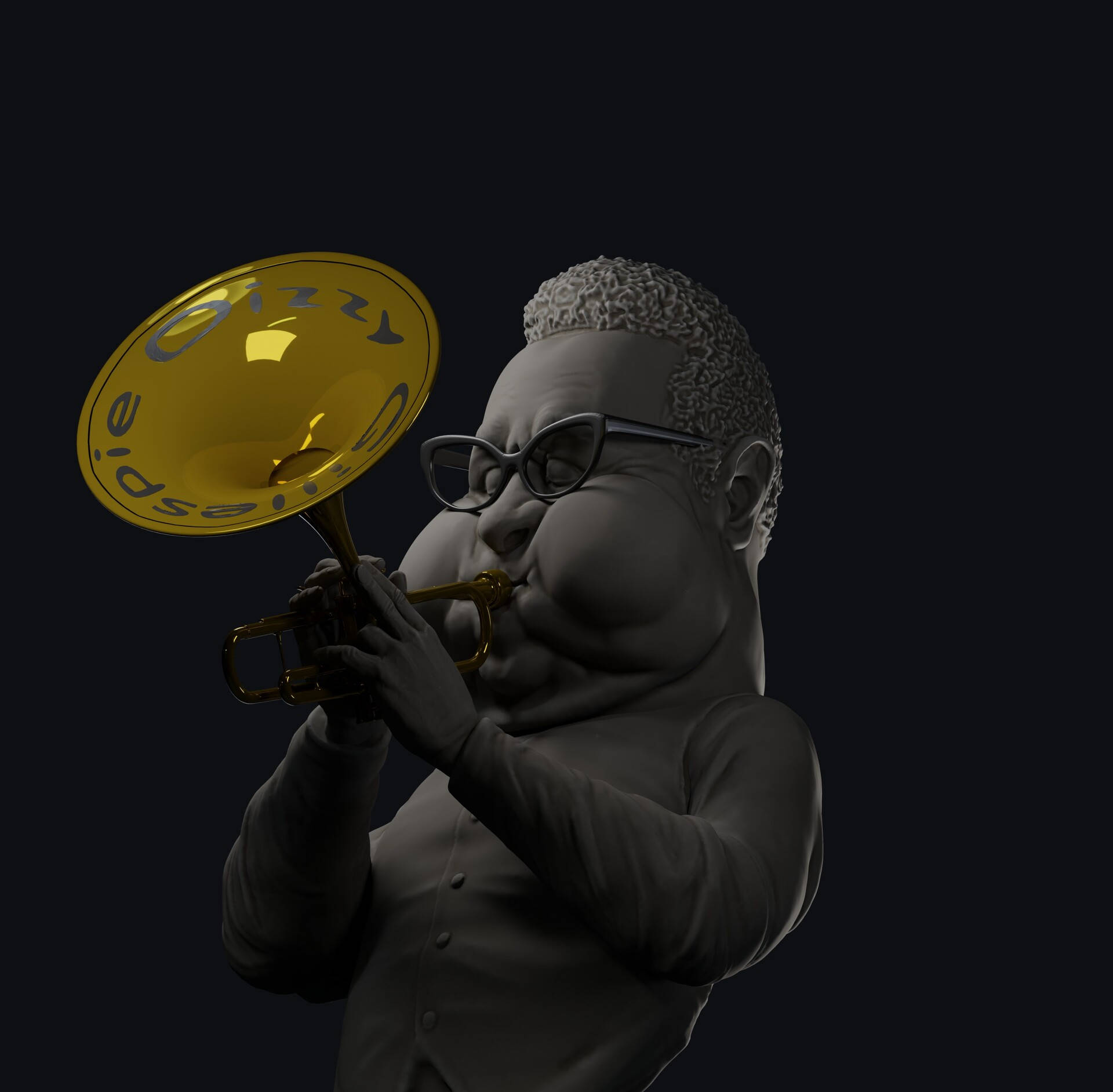Dizzy Gillespie, golden trumpet, 3d-rendered statue, Full HD Desktop Wallpaper