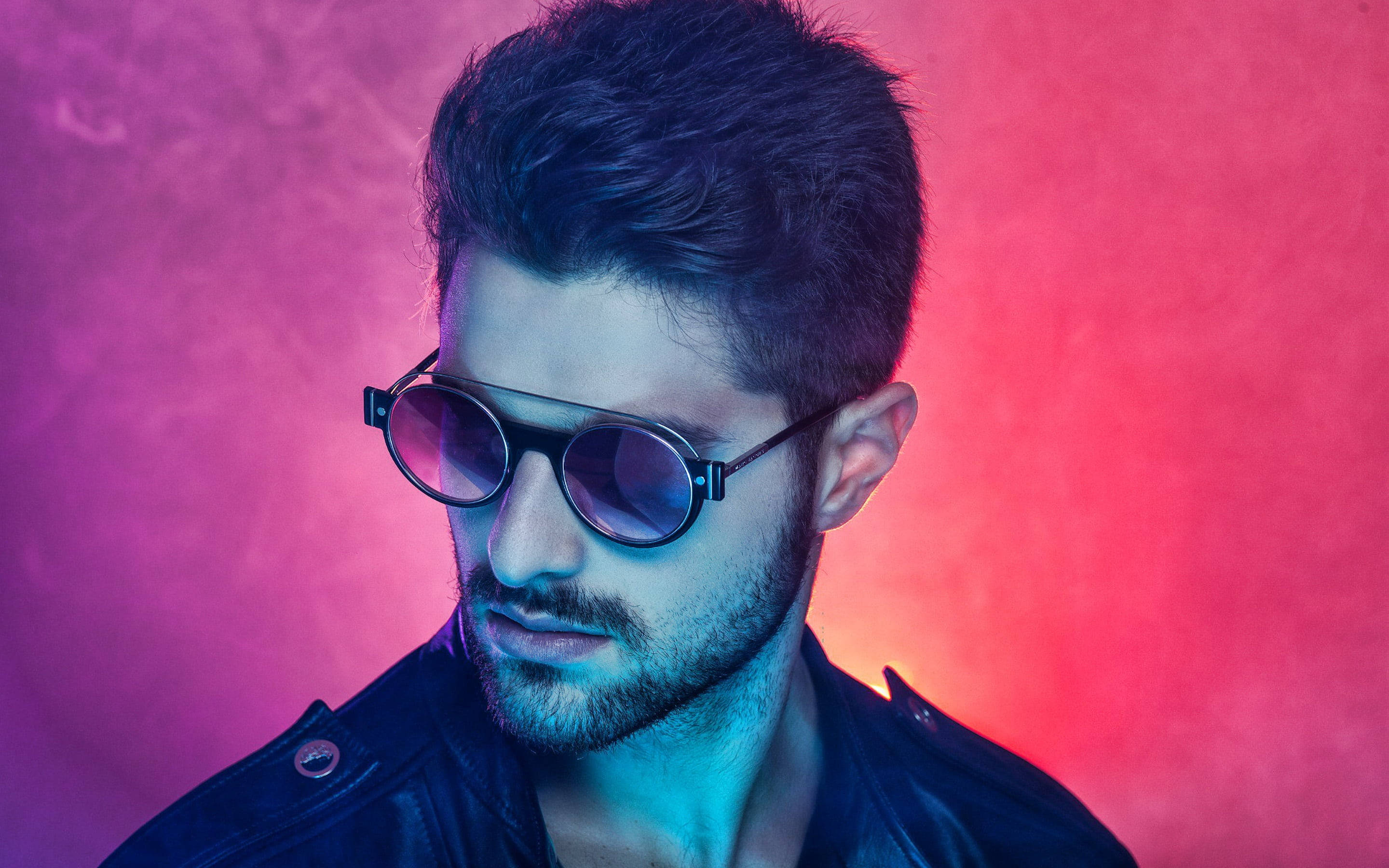 DJ Alok, Free Fire, pink background, 2K Desktop Wallpaper