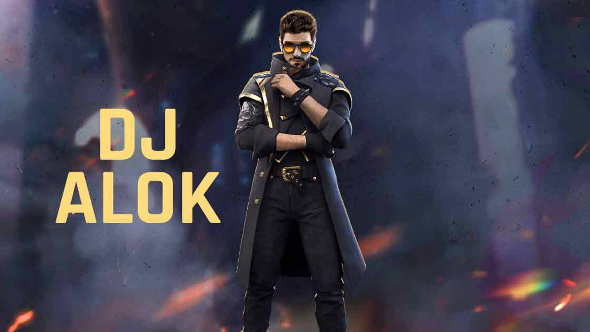 DJ Alok, Free Fire, neon-lit stage, Full HD Desktop Wallpaper