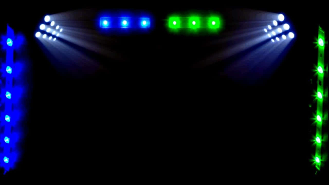 Vivid blue, green stage lights, pitch black backdrop, HD Desktop Wallpaper