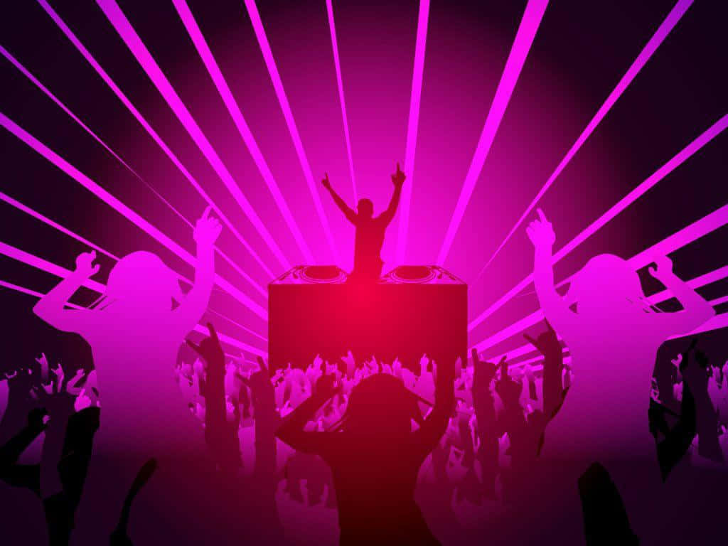 DJ, glowing red booth, radiant pink laser beams, SD Desktop Wallpaper