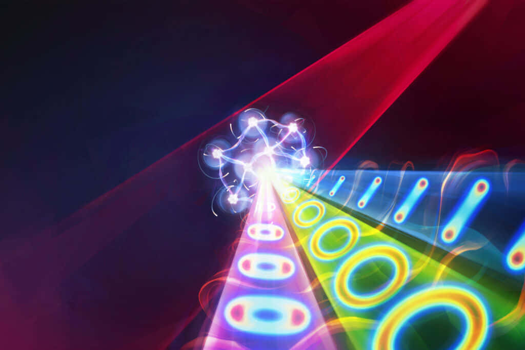 neon rings, glowing particles, radiant light source, SD Desktop Wallpaper