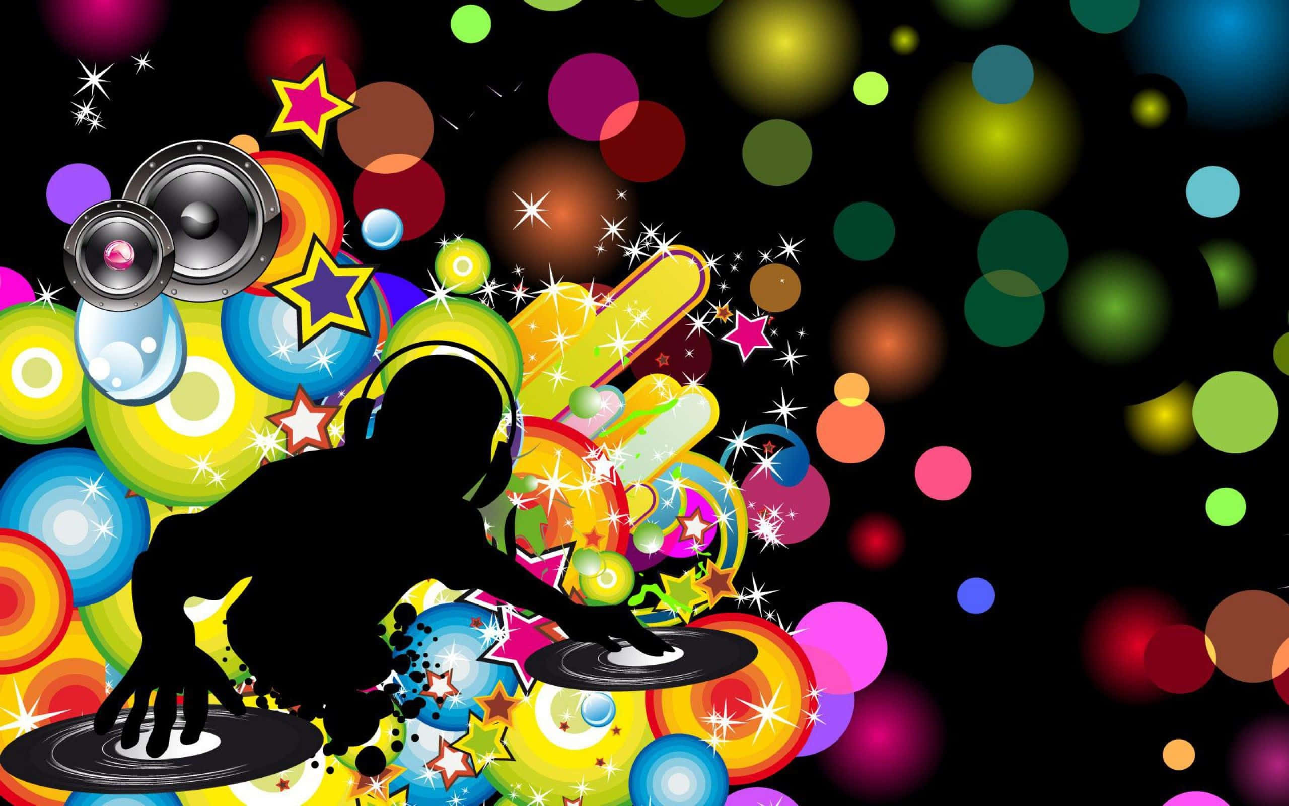 DJ, colorful circles, stars, 2K Desktop Wallpaper