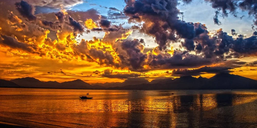 Djibouti, orange sunset sky, calm waters, SD Desktop Wallpaper