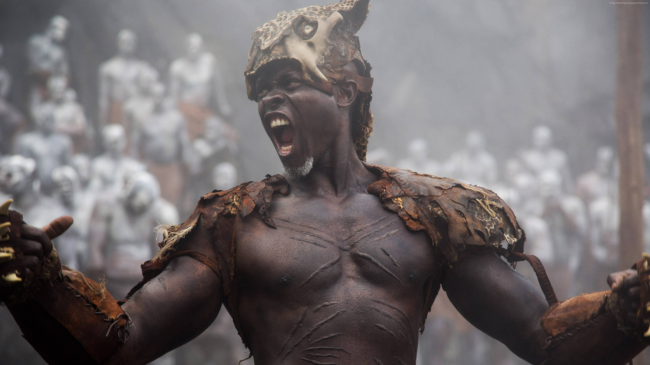 Djimon Hounsou, jaguar helmet, misty battlefield, Full HD Desktop Wallpaper