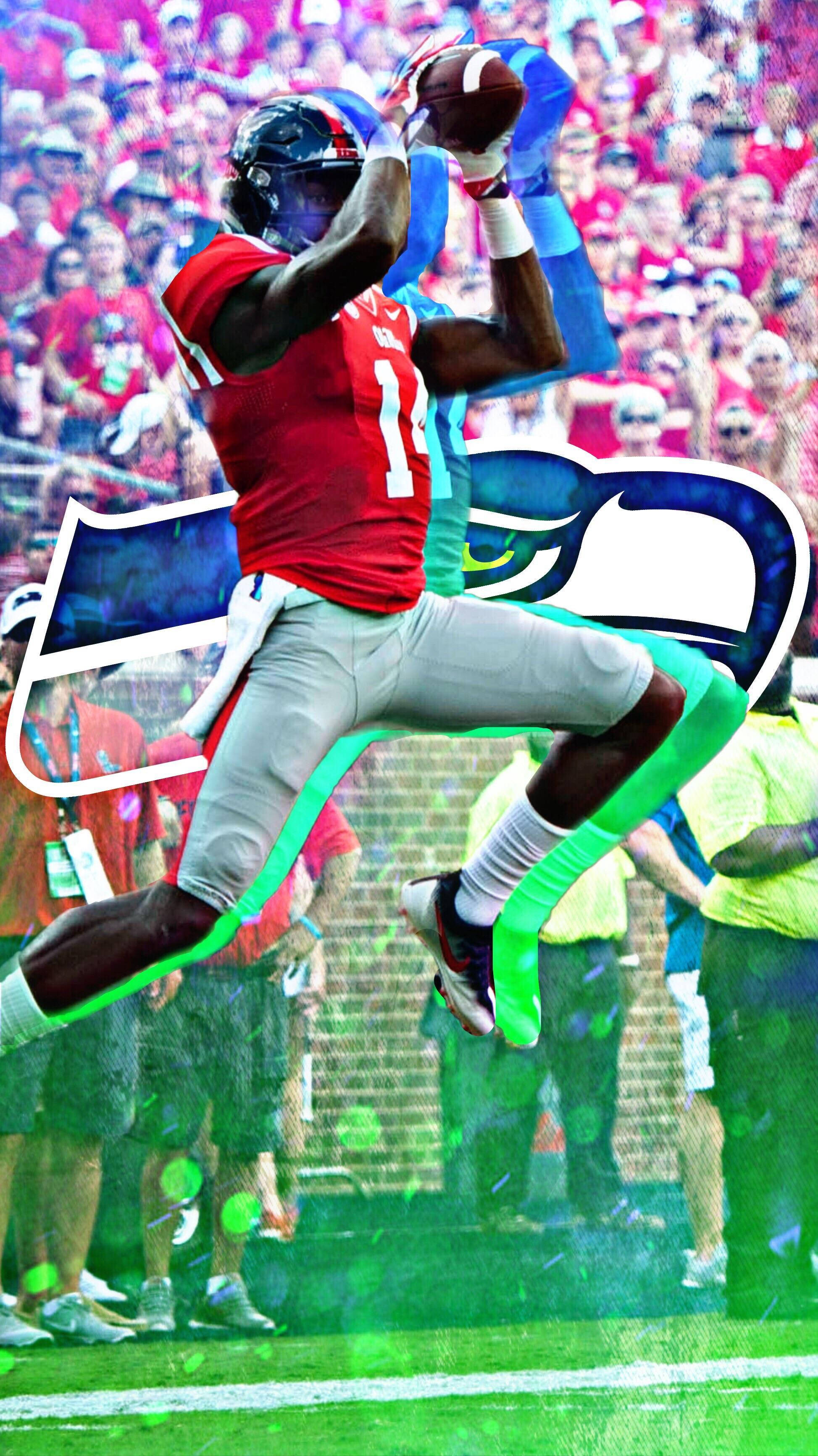DK Metcalf, red jersey, football, 2K Phone Wallpaper