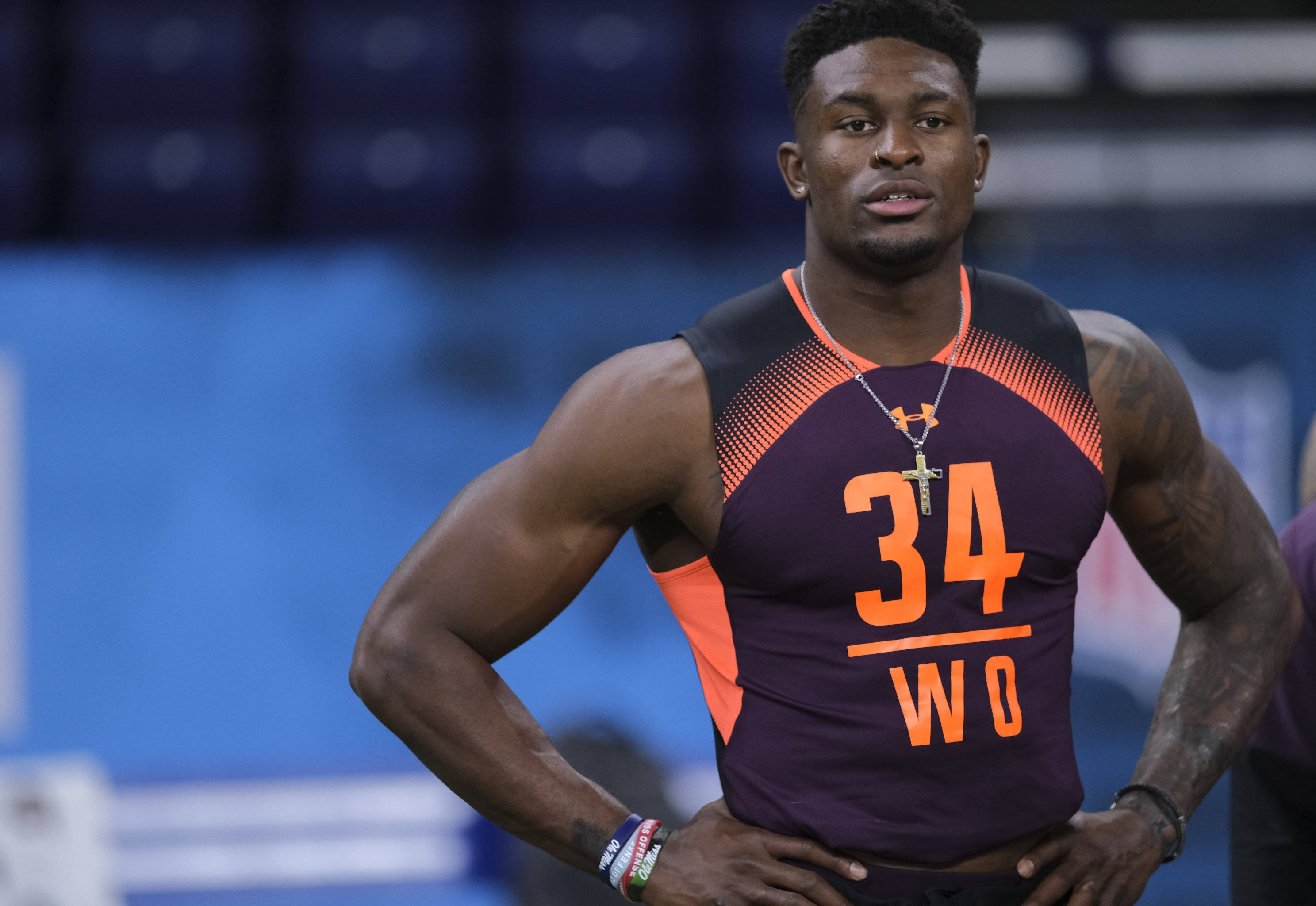 DK Metcalf, purple and orange jersey, number 34, 2K Desktop Wallpaper