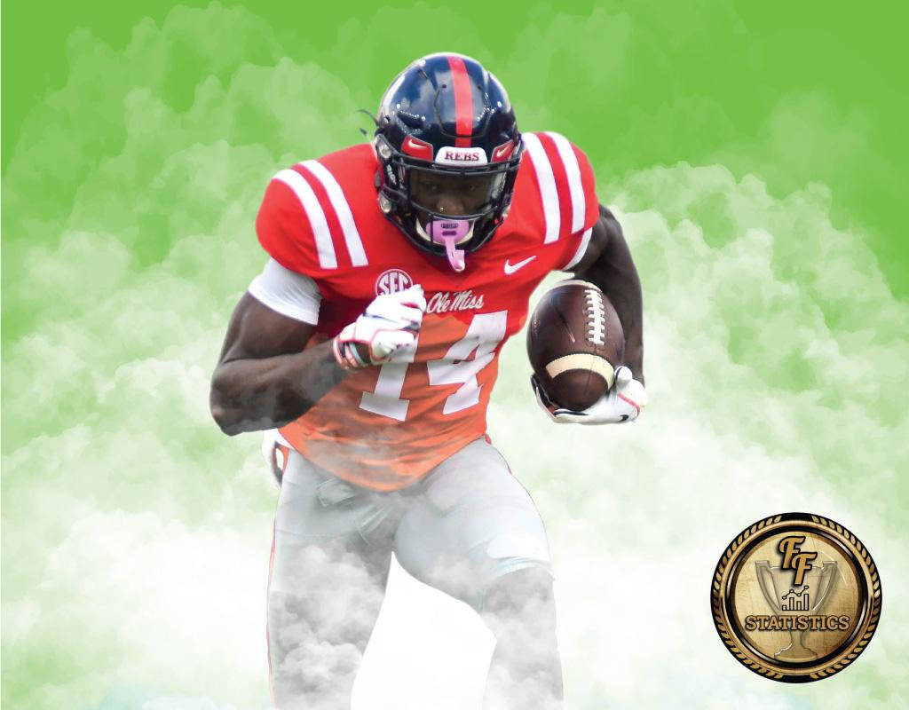 DK Metcalf, red and white uniform, vibrant green smoky background, SD Desktop Wallpaper