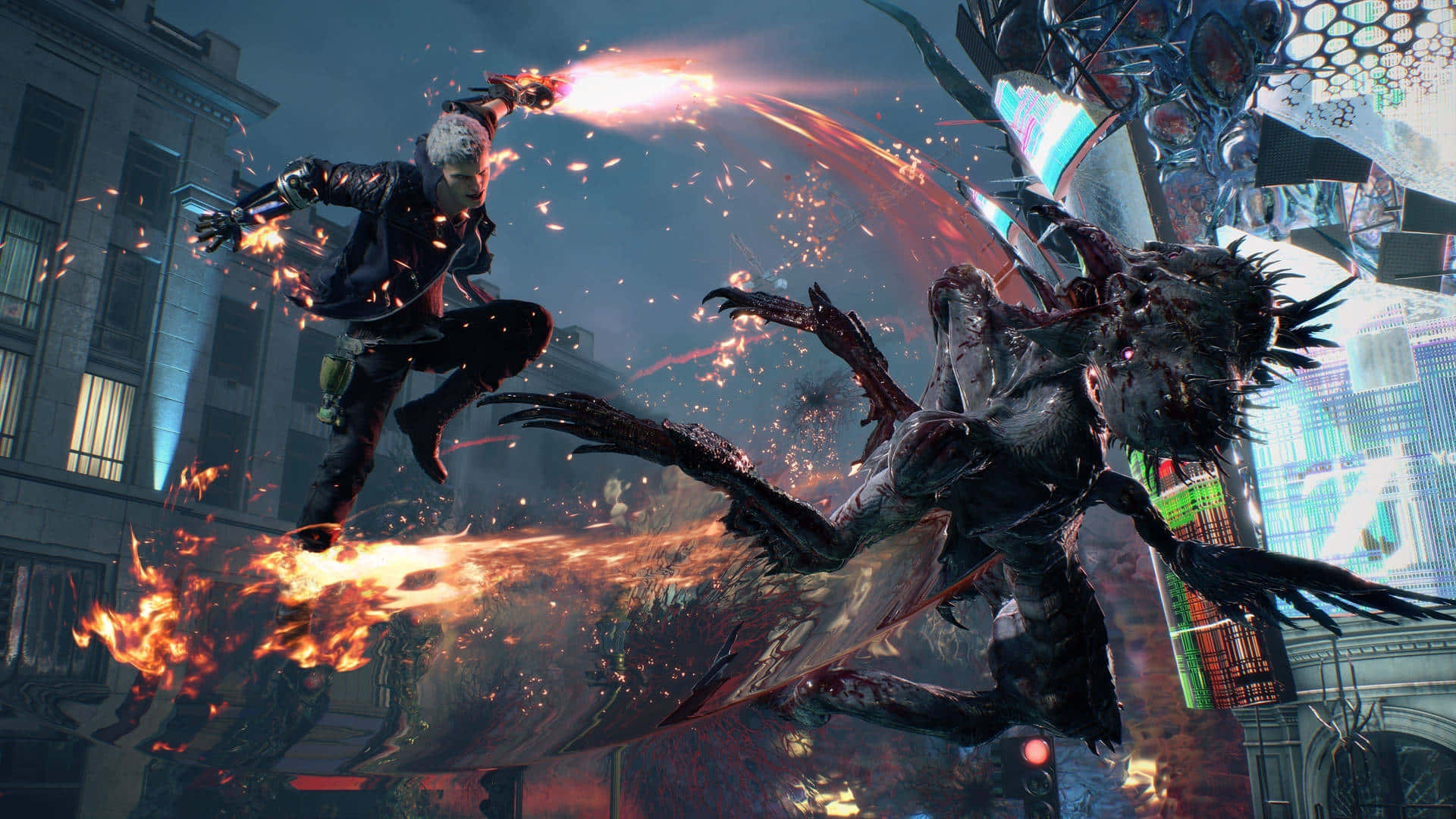 Dmc 5, epic battle scene, burning city street, Full HD Desktop Wallpaper