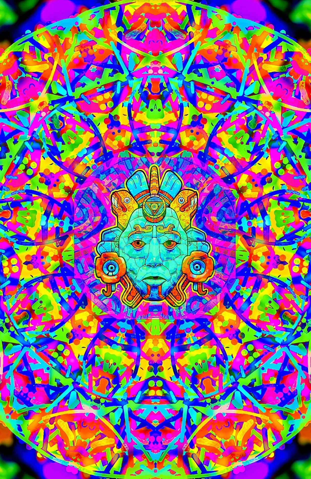 Dmt, turquoise deity face, vibrant neon patterns, Full HD Phone Wallpaper