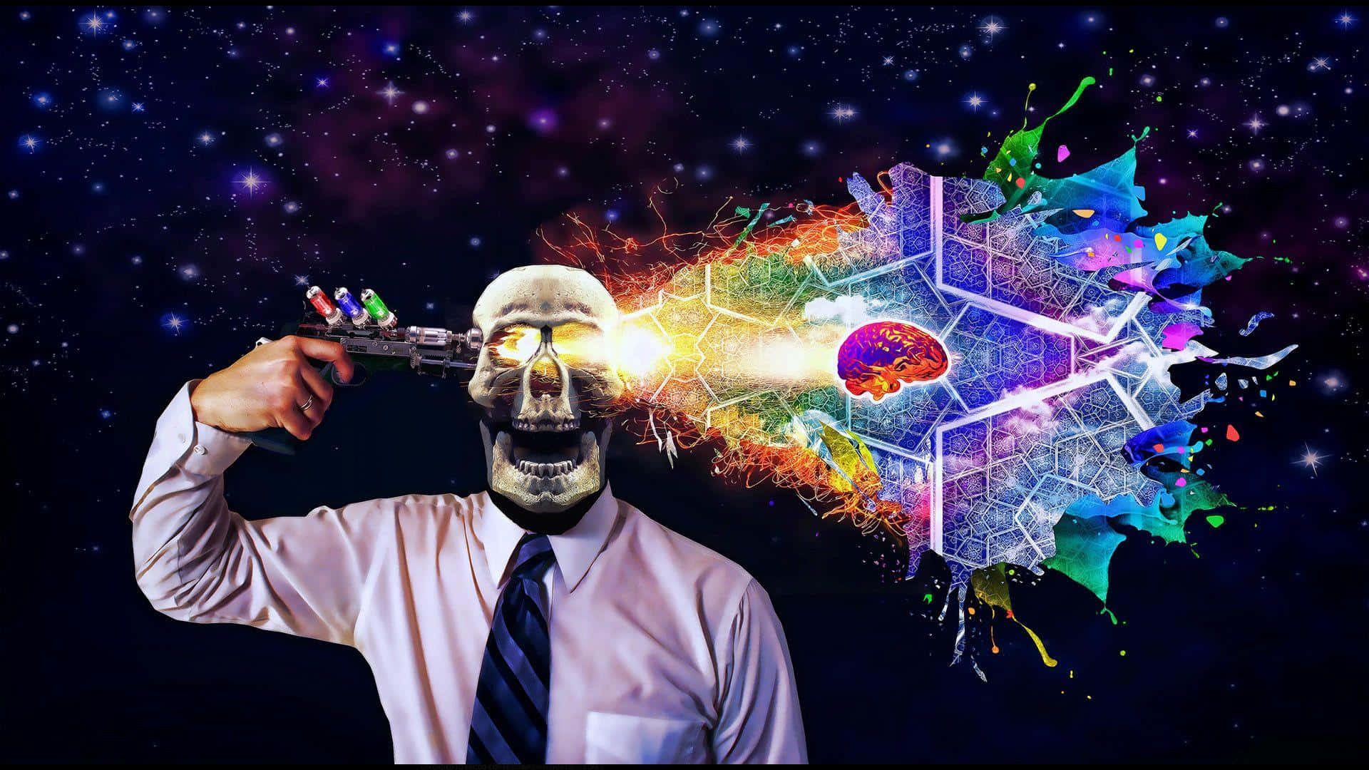 DMT, skull head, gun from his temple, Full HD Desktop Wallpaper