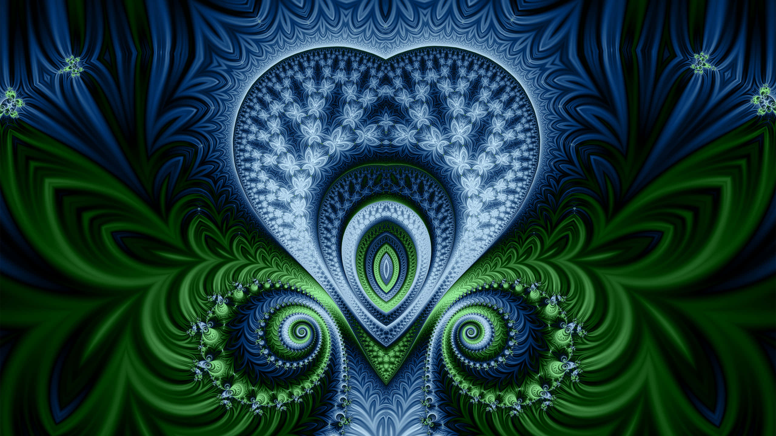 DMT, fractal artwork, heart-shaped mandala, 2K Desktop Wallpaper