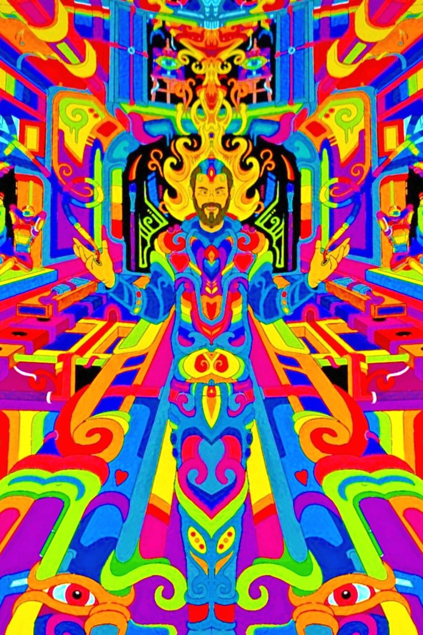 DMT, glowing patterns, symmetrical eyes, Full HD Phone Wallpaper