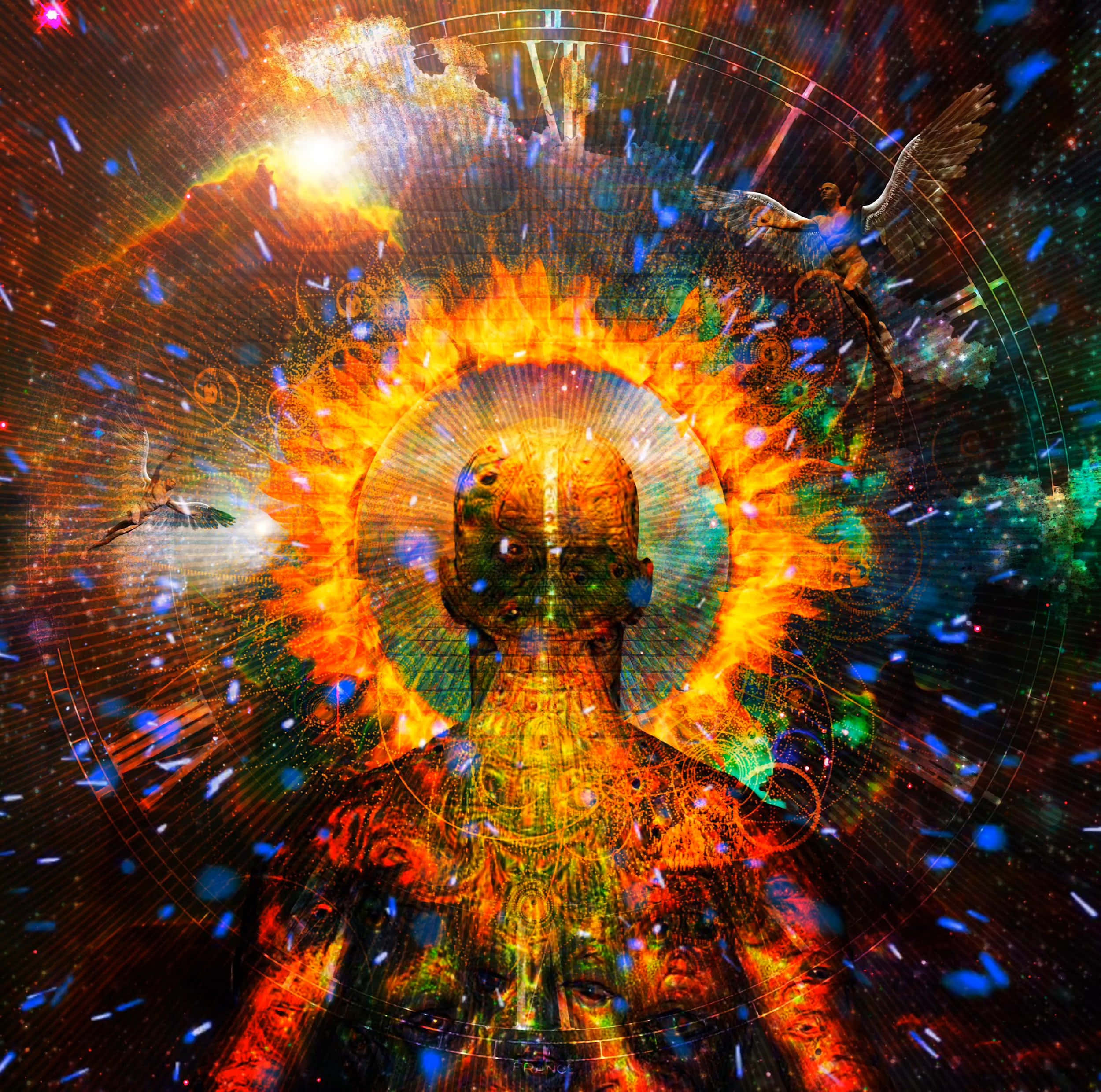 DMT, fiery halo, cosmic particles, Full HD Desktop Wallpaper