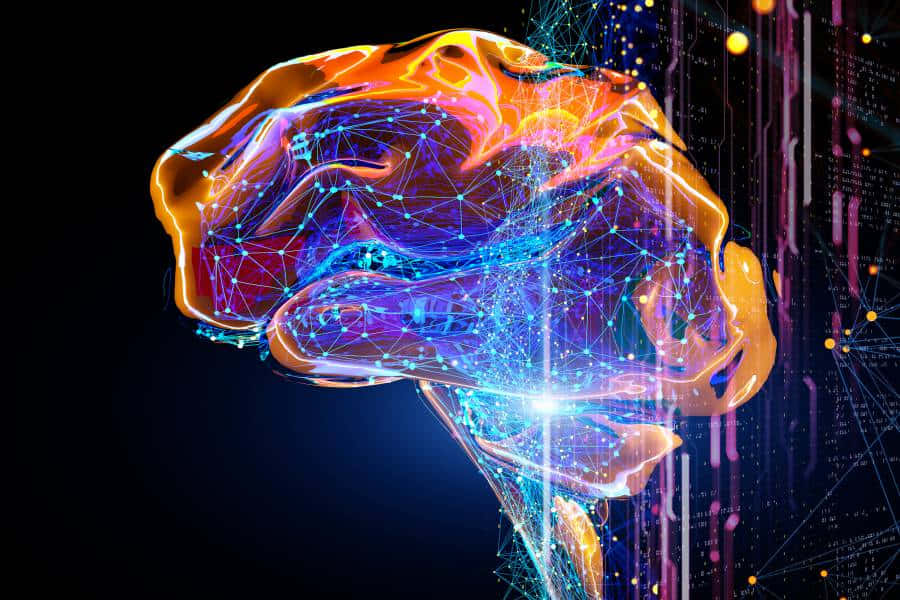 Dmt, neon blue neural networks, fiery orange edges, SD Desktop Wallpaper