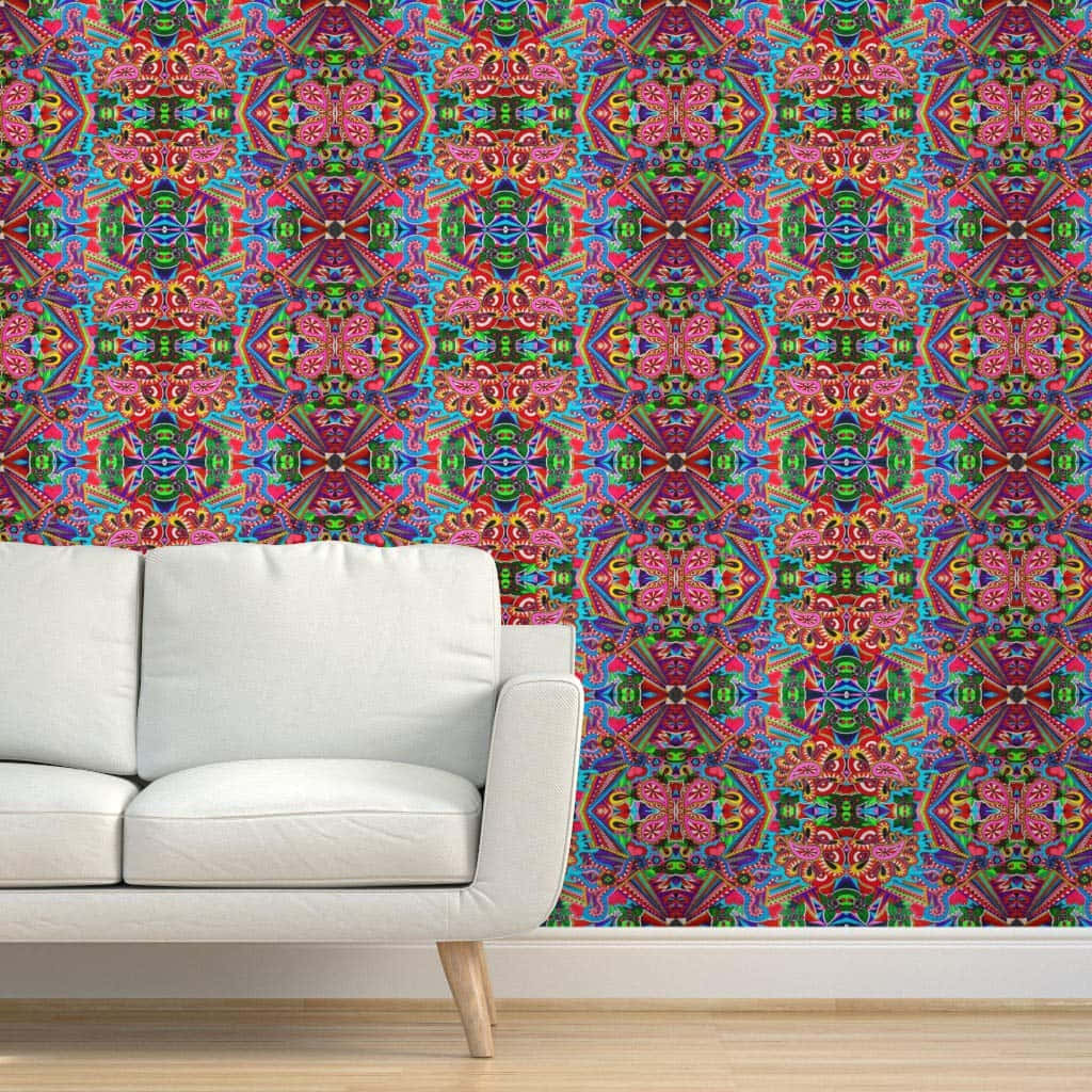 dmt, white sofa, vibrant kaleidoscopic wallpaper, SD Desktop Wallpaper