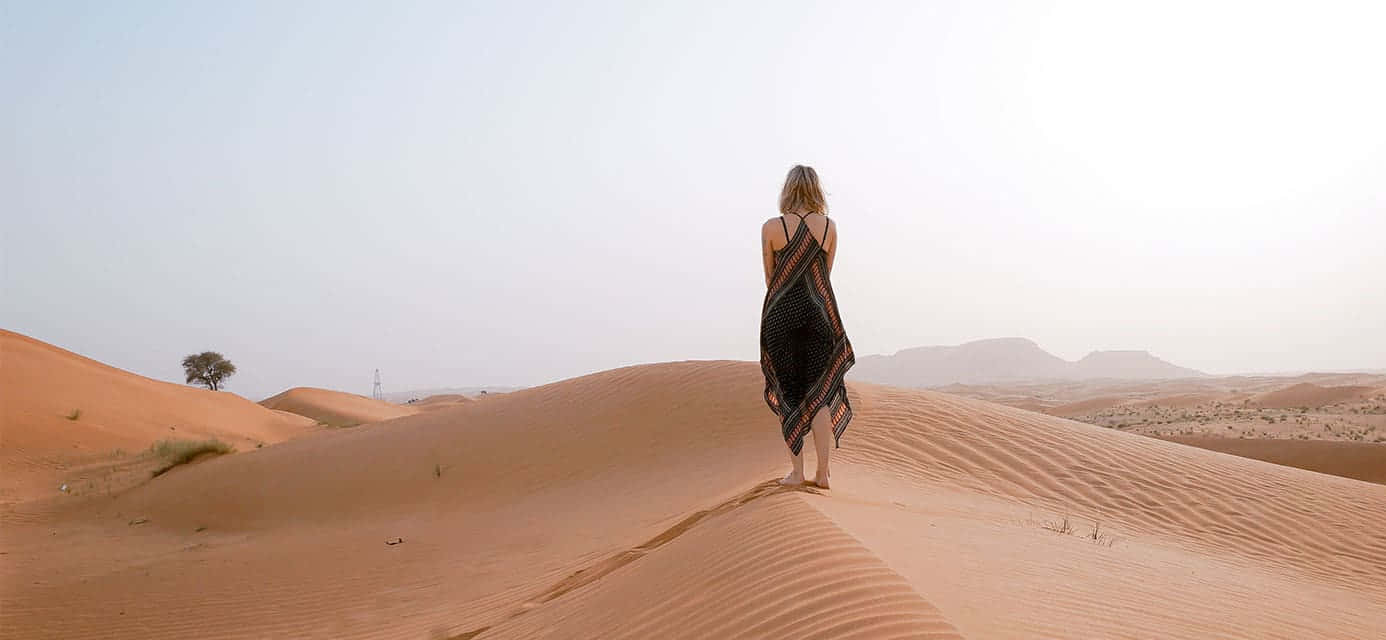 Dmt, golden desert dune, patterned dress, HD Desktop Wallpaper