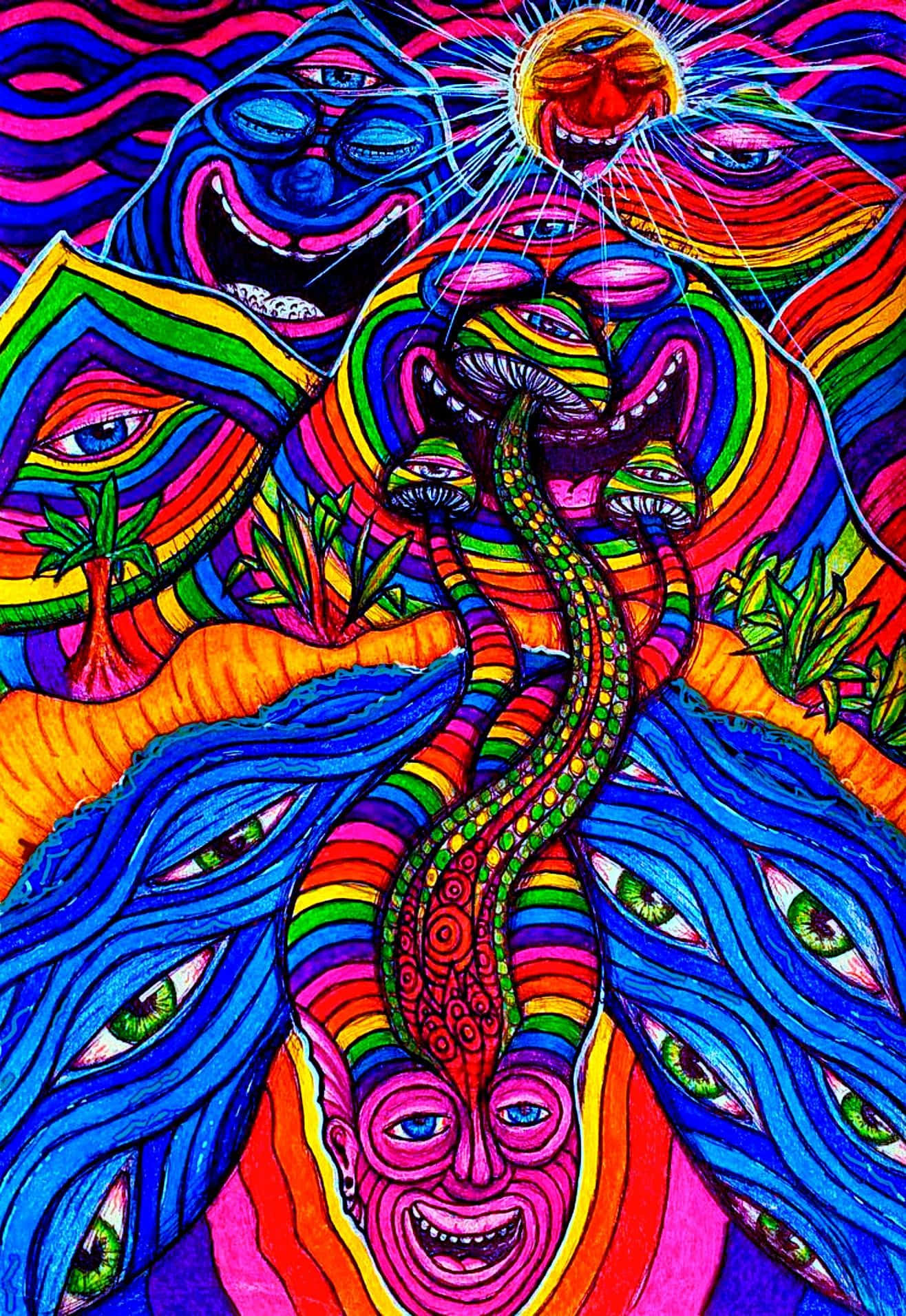 psychedelic, rainbow, snake, HD Phone Wallpaper