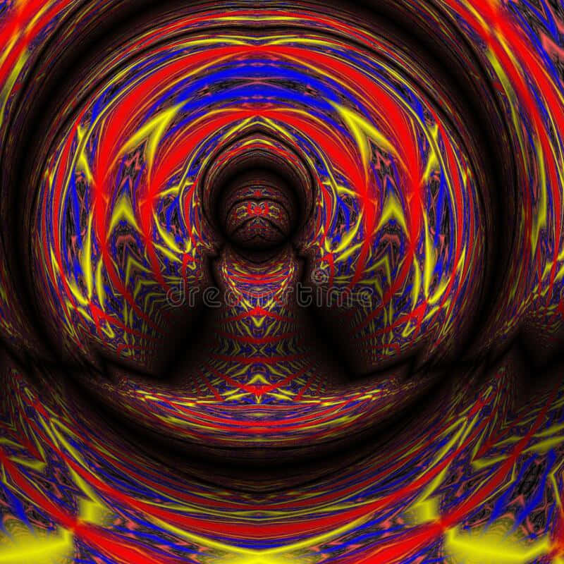 Kaleidoscopic dmt, vibrant red blue and yellow fractal patterns, dark background, SD Desktop Wallpaper