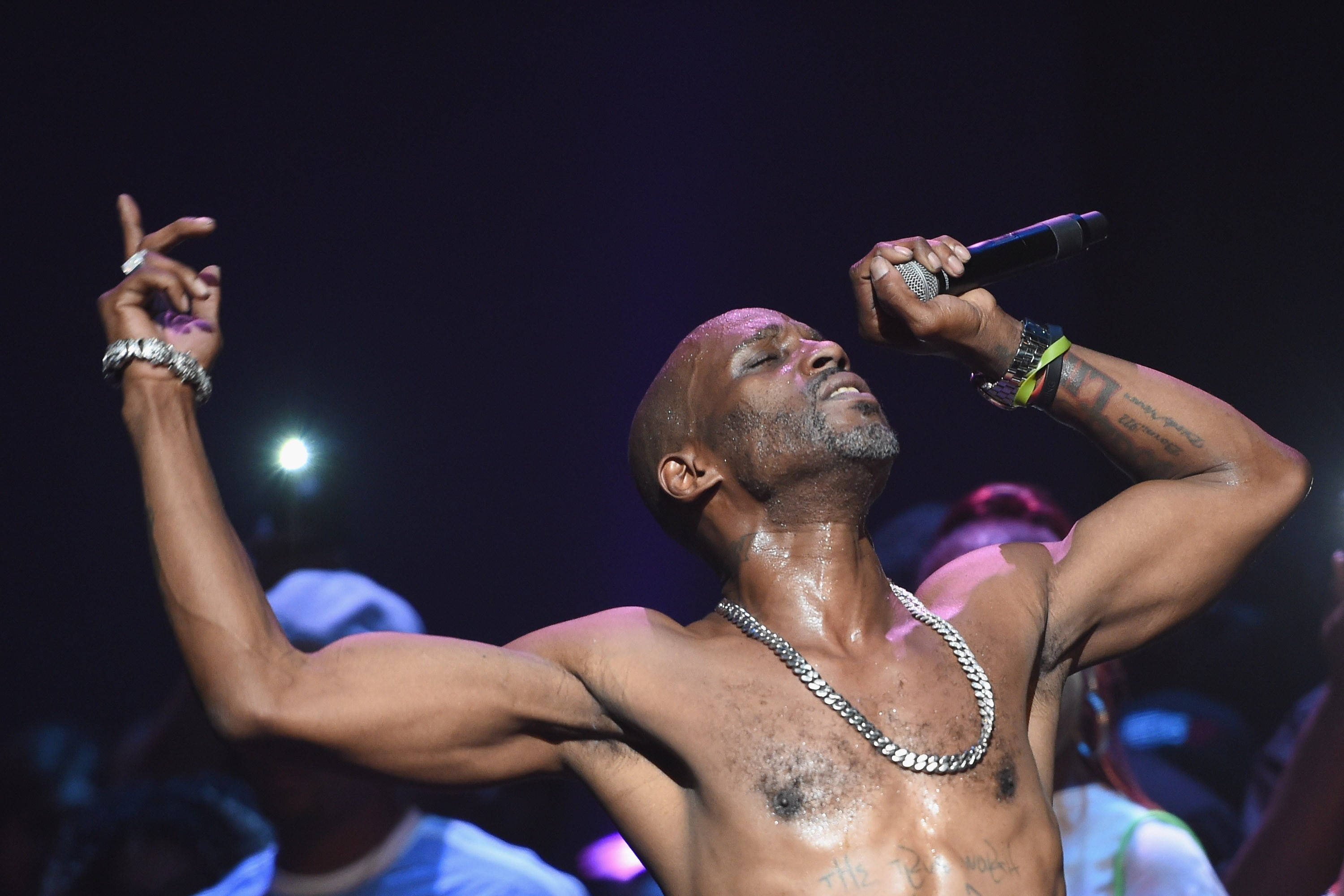 DMX, shirtless male performer, tattoos, 2K Desktop Wallpaper