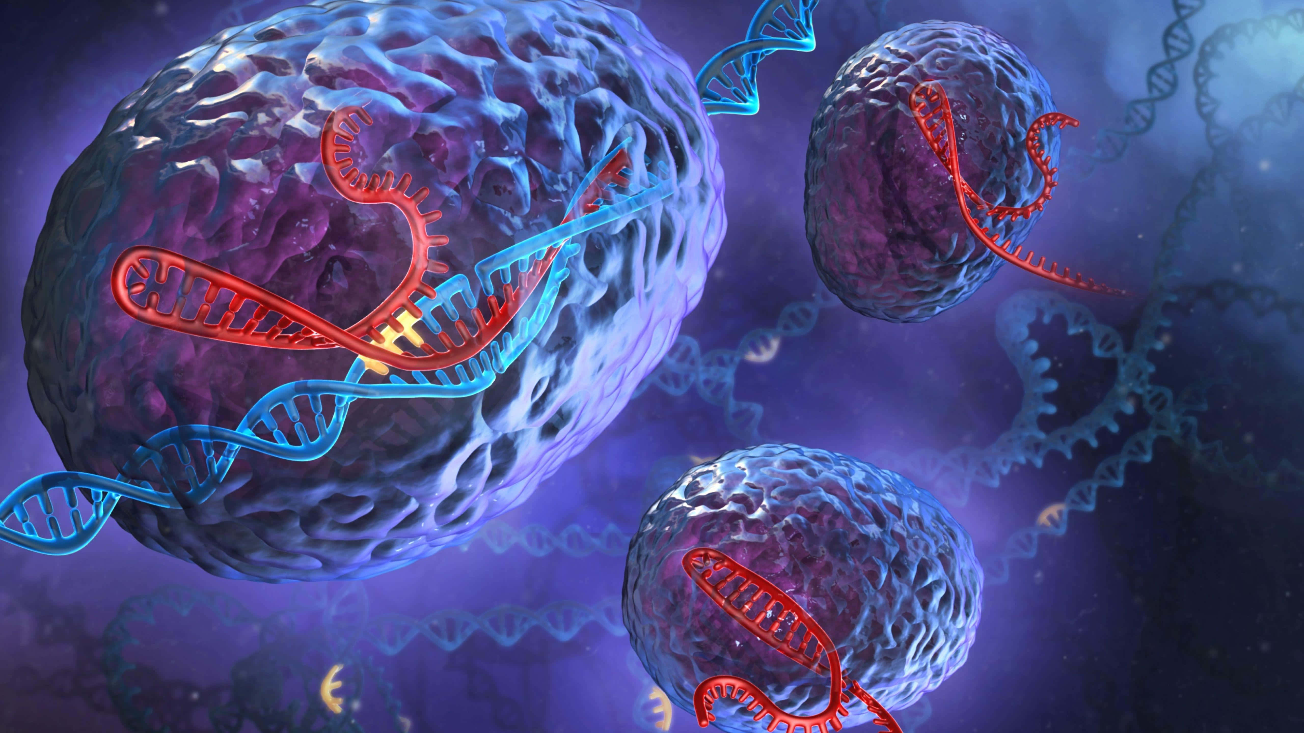 Dna, glowing blue, red DNA strands, 5K Desktop Wallpaper