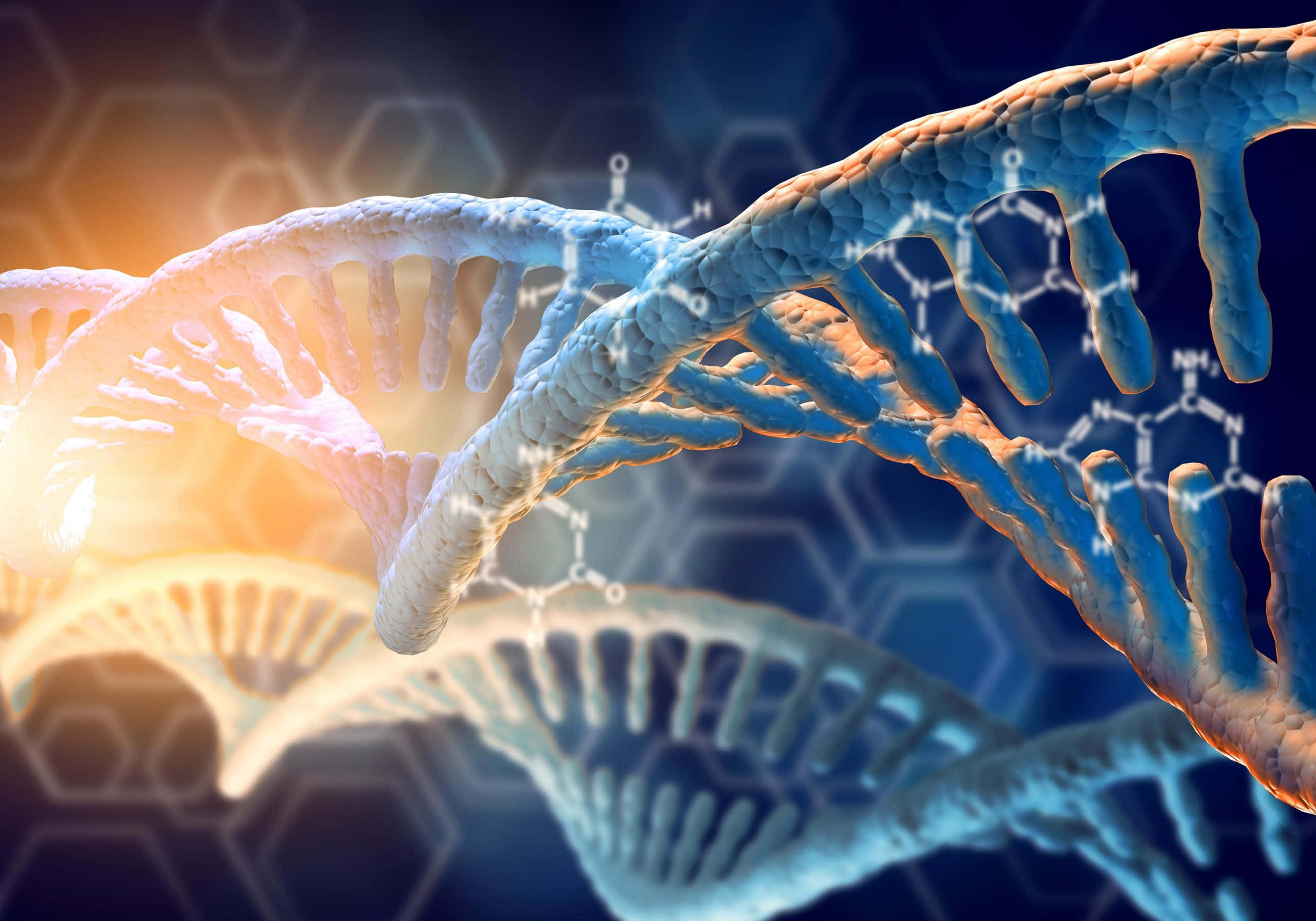 Dna, double helix structure, glowing, 2K Desktop Wallpaper