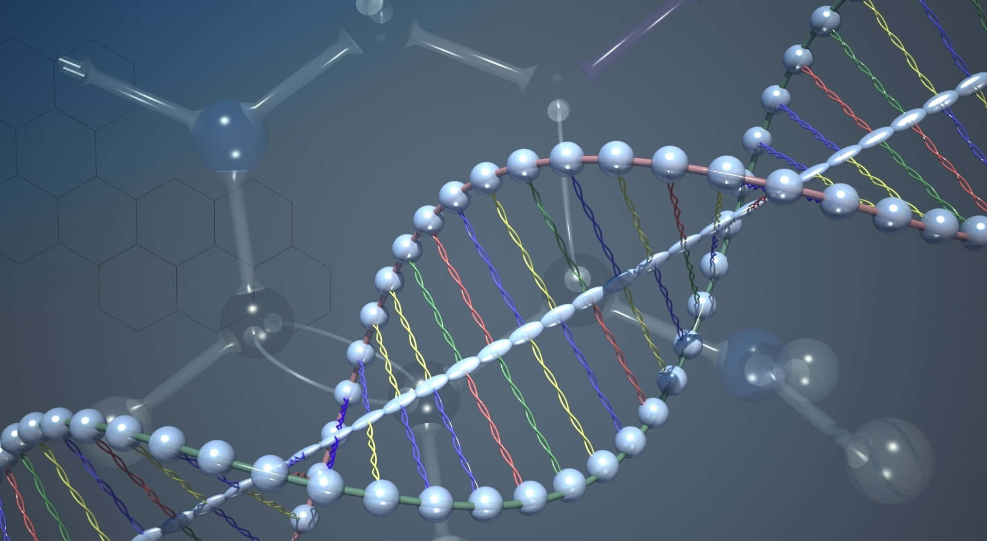 D N A_ Structure_3 D_ Render, double helix DNA strand, colorful nucleotides, Full HD Desktop Wallpaper
