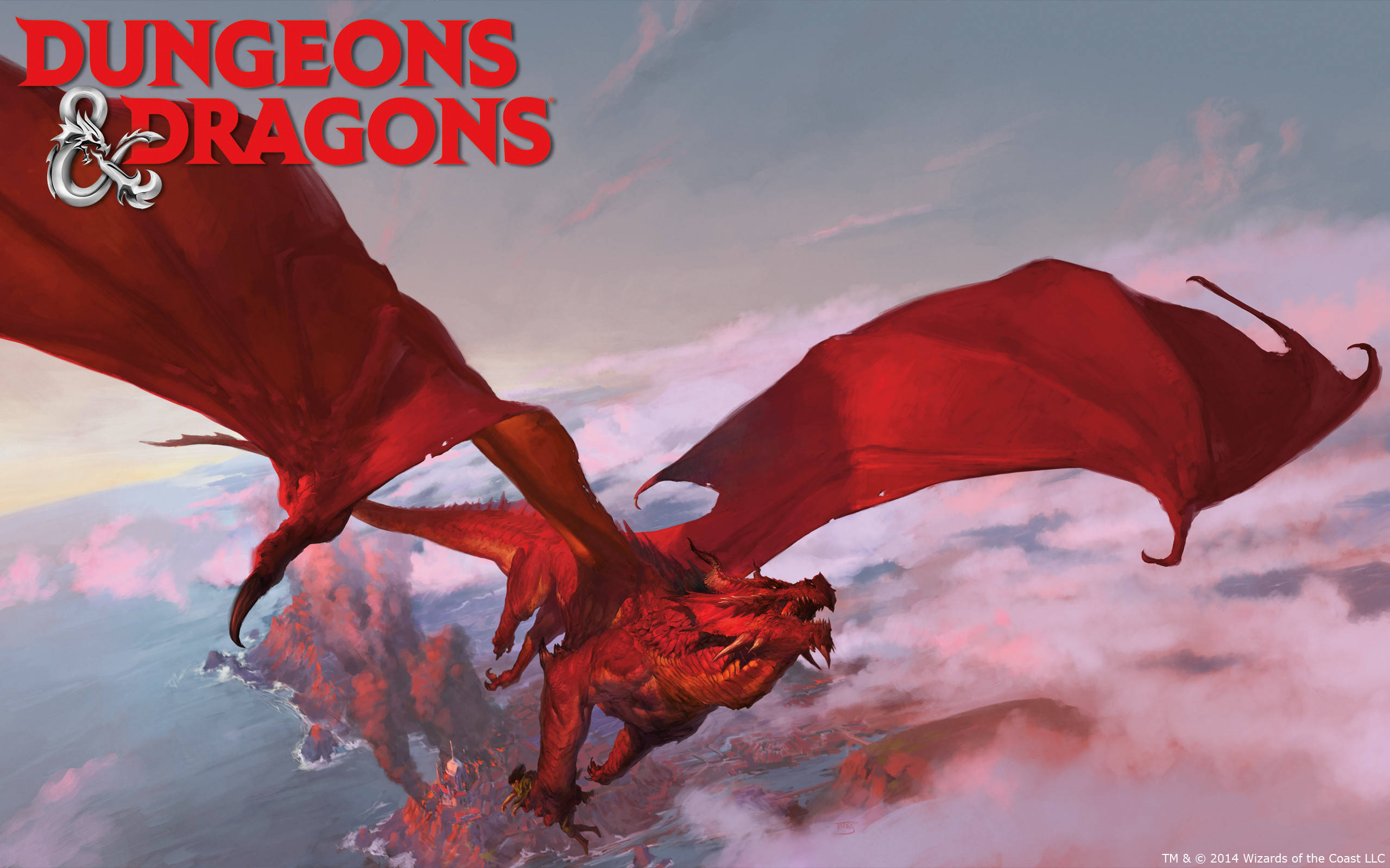 Dnd, red dragon, volcanic island, 2K Desktop Wallpaper