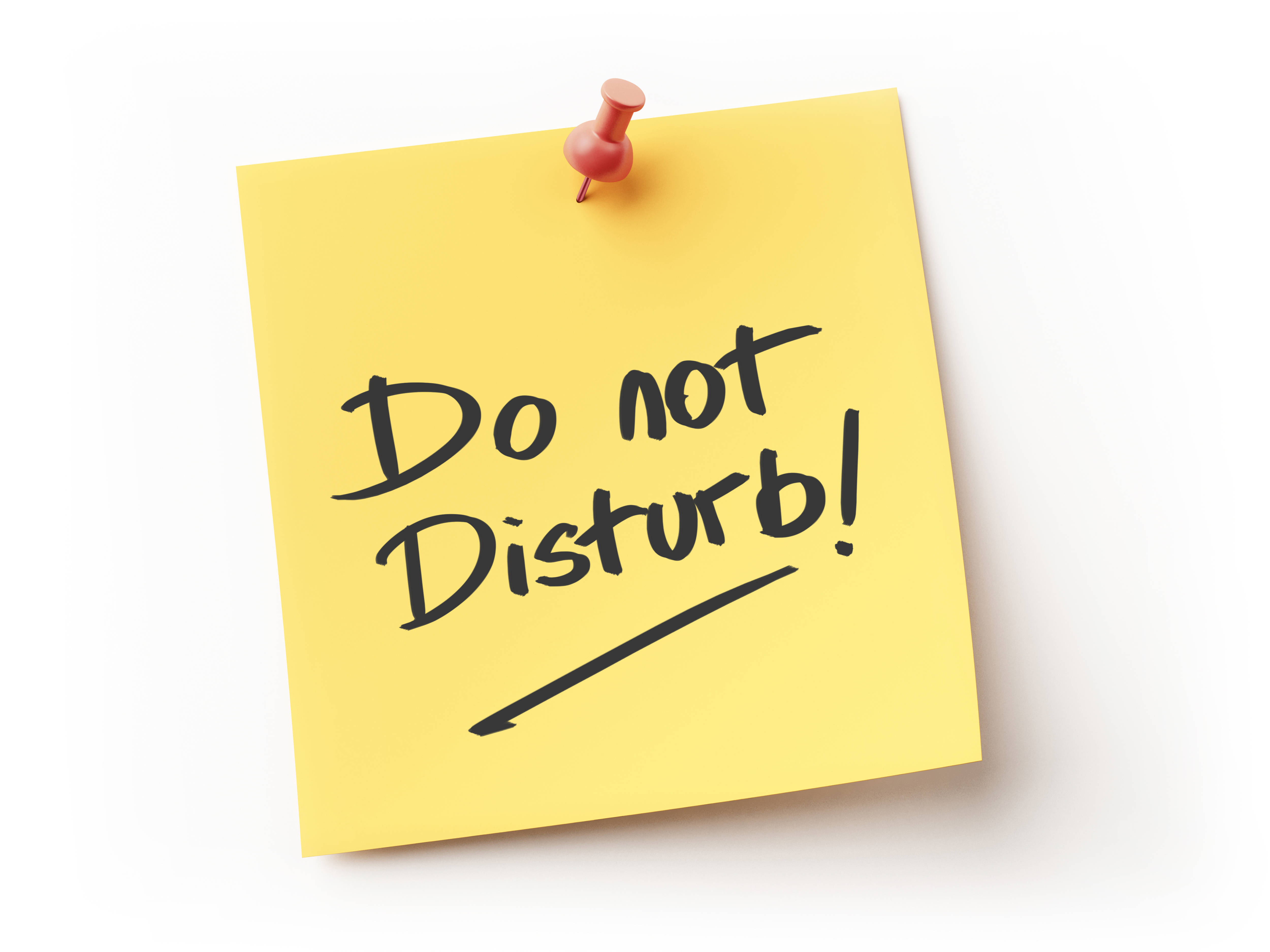 Do Not Disturb, yellow sticky note, red thumbtack, 4K Desktop Wallpaper