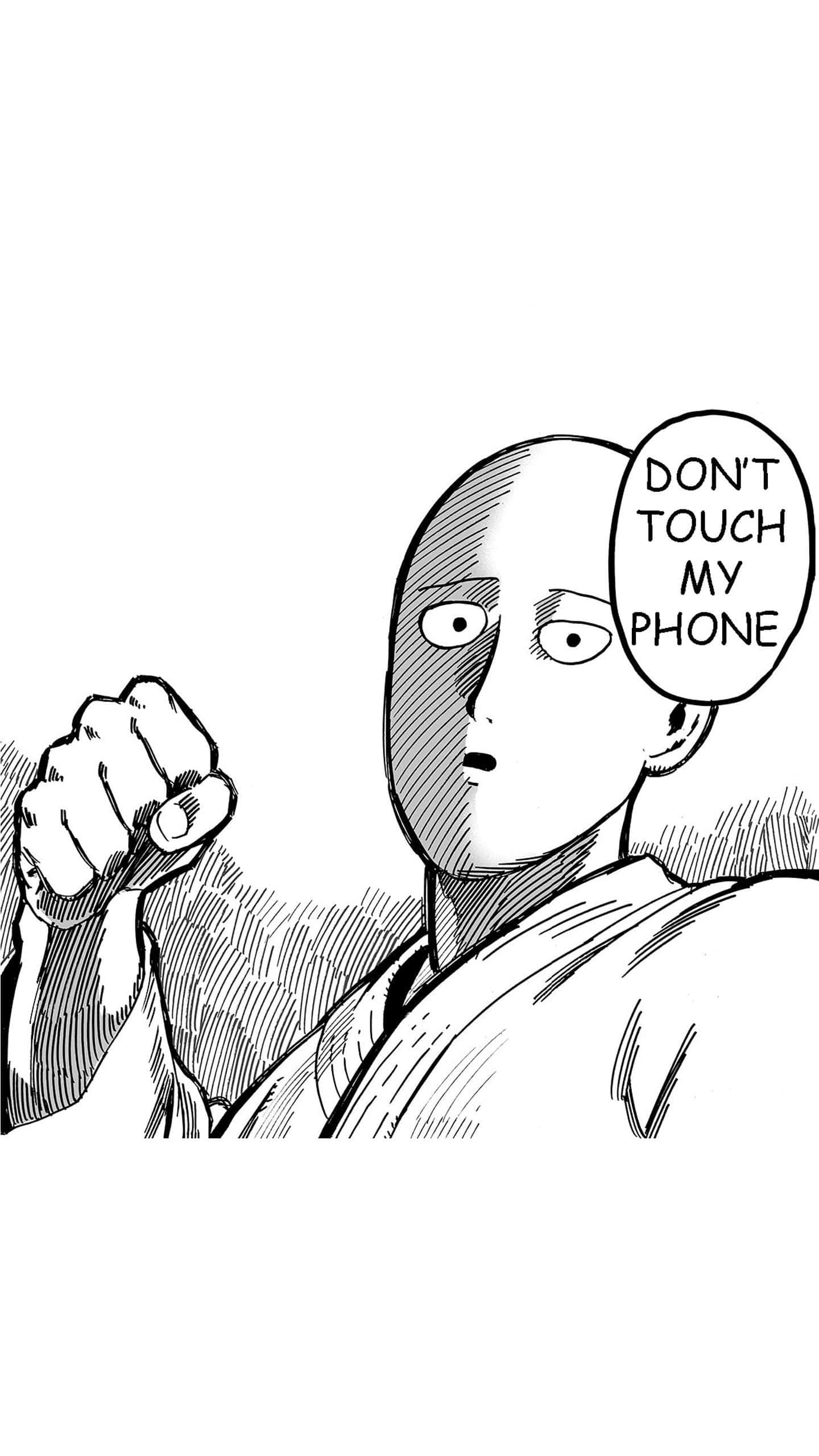 Do Not Touch, bald anime character, wide eyes, 2K Phone Wallpaper