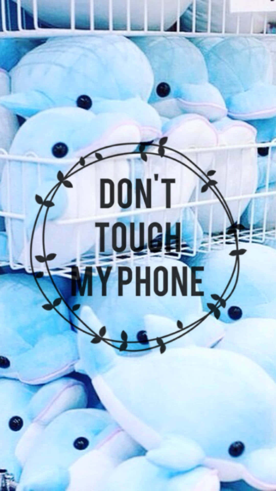 don't touch my phone, light blue plush dolphin toys, white wire rack, Full HD Phone Wallpaper