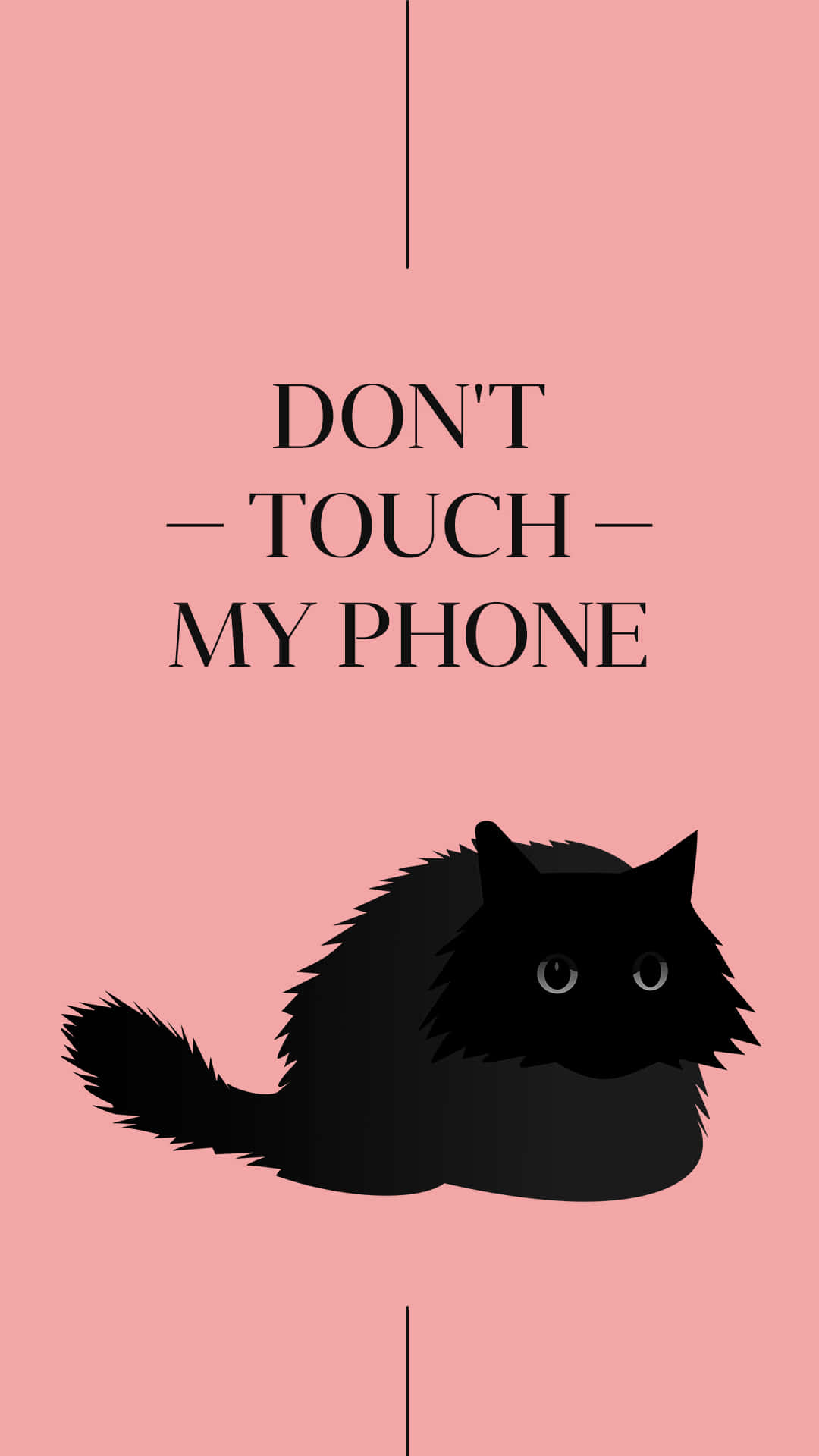 black cat, DON'T TOUCH MY PHONE, soft pink background, Full HD Phone Wallpaper