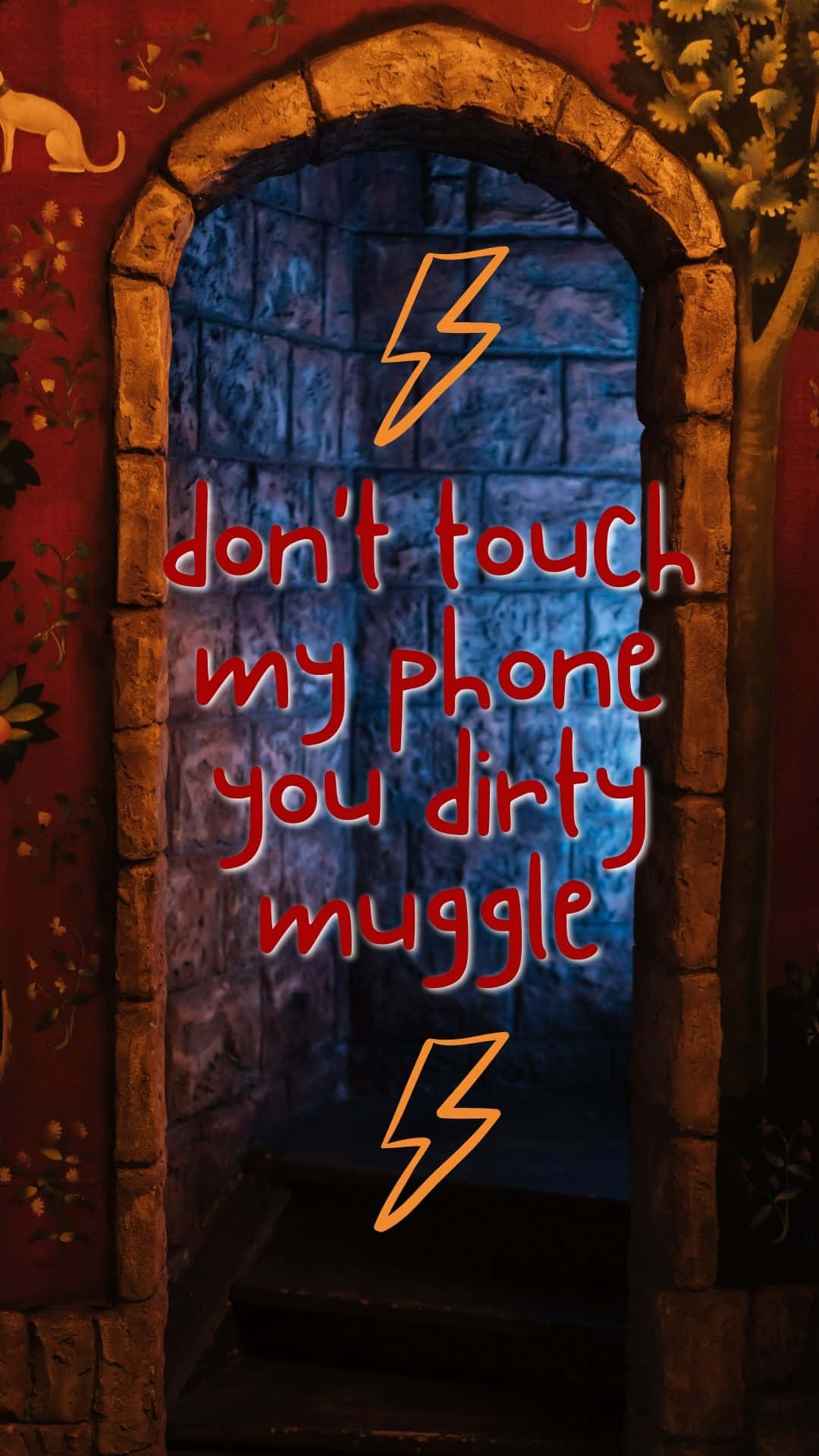 Do Not Touch, blue stone wall, red text, Full HD Phone Wallpaper
