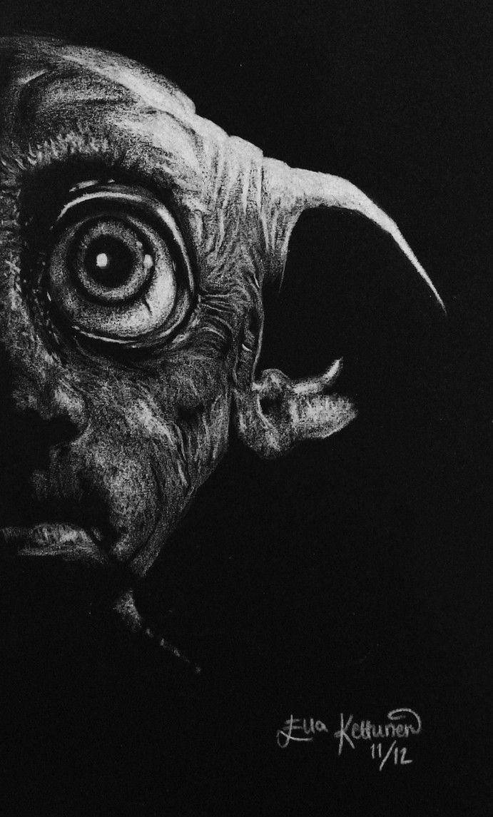 Dobby, charcoal drawing, grotesque alien face, SD Phone Wallpaper