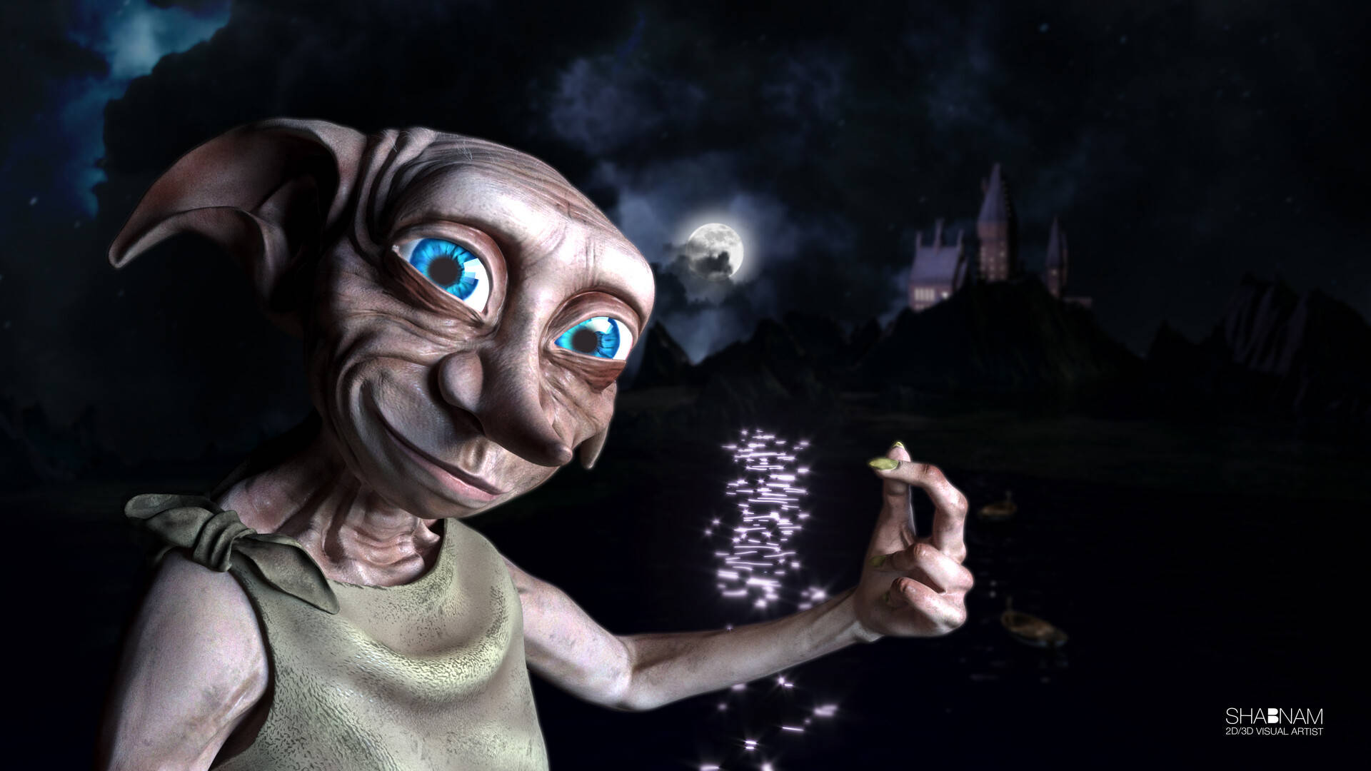 Black Lake Dobby, glowing blue eyes, glowing object, Full HD Desktop Wallpaper