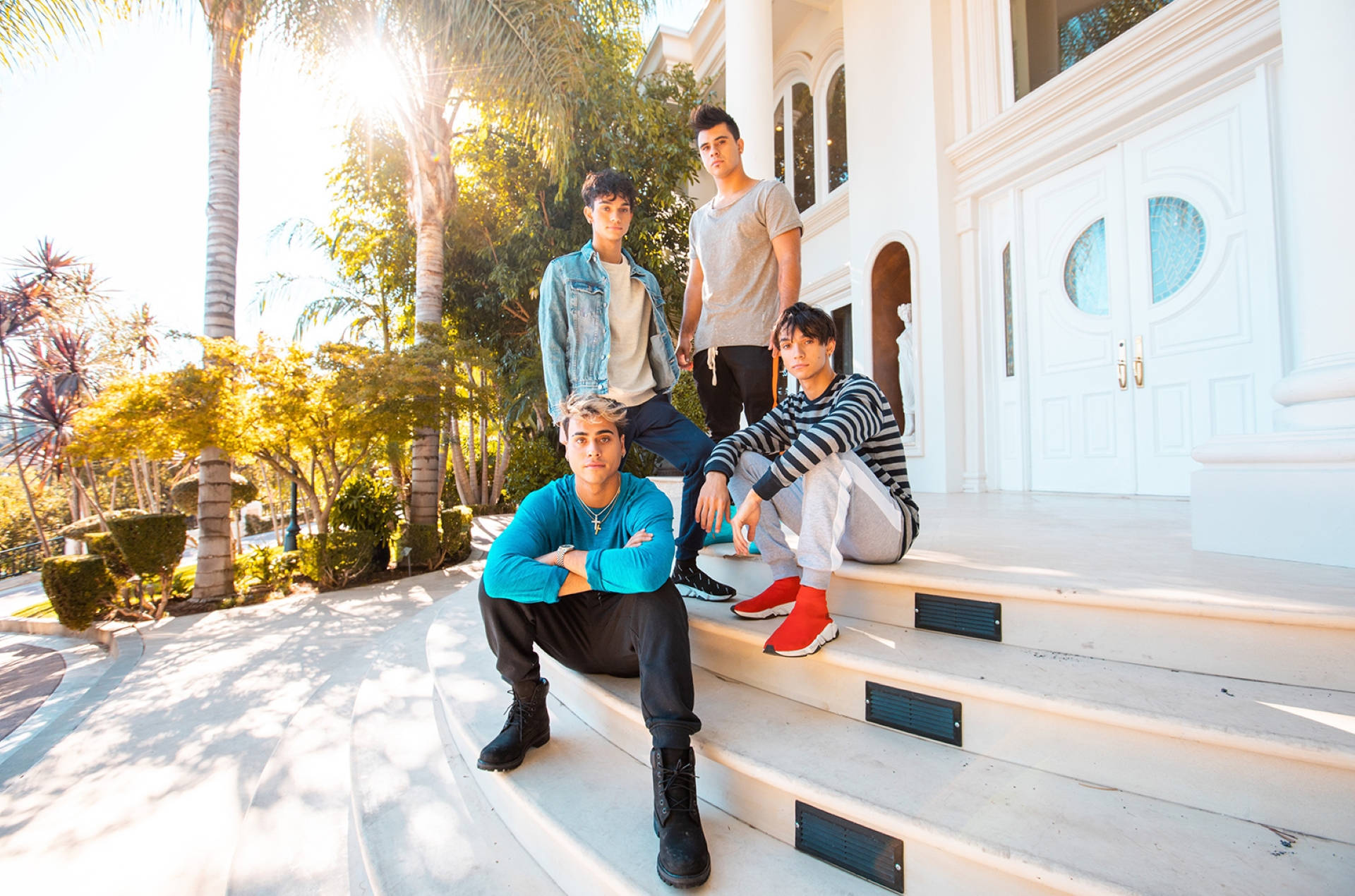 Dobre Brothers, sunlit steps, grand white mansion, Full HD Desktop Wallpaper