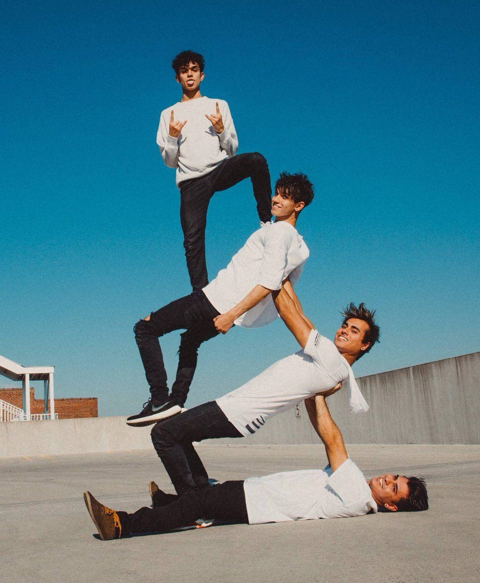 Dobre Brothers, white tees, rooftop, Full HD Phone Wallpaper