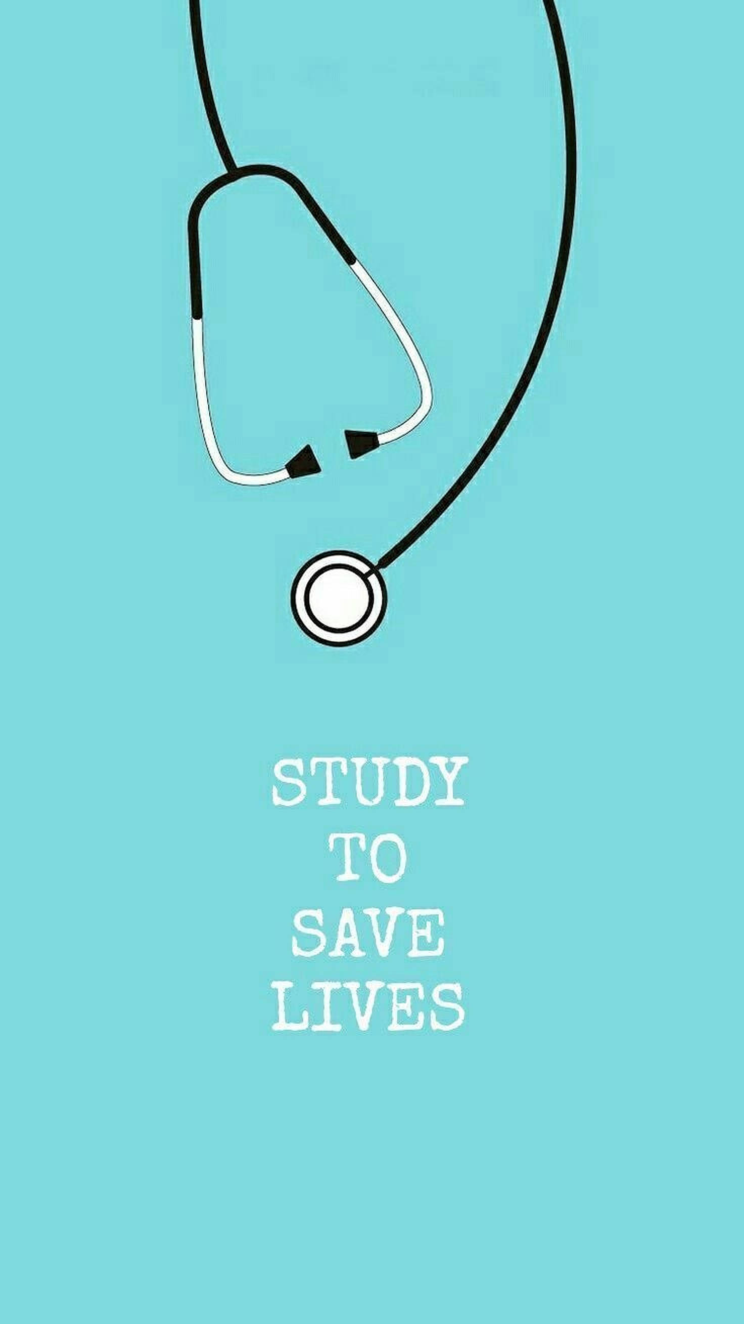 Doctor Study To Save Lives, black stethoscope, solid teal background, 2K Phone Wallpaper